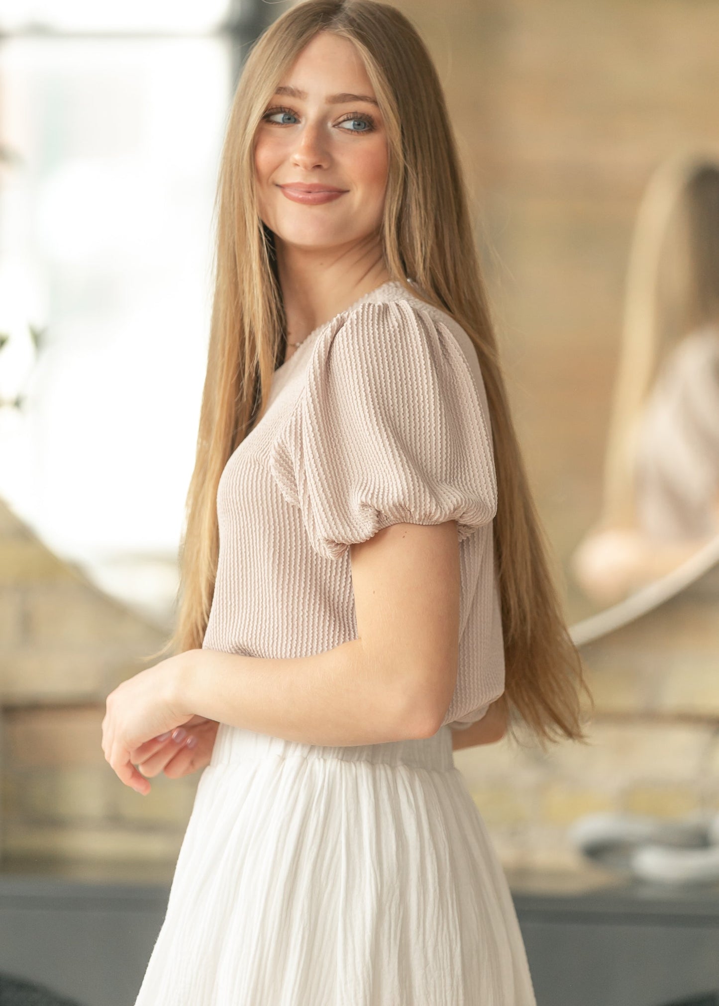 Ribbed Puff Sleeve Top