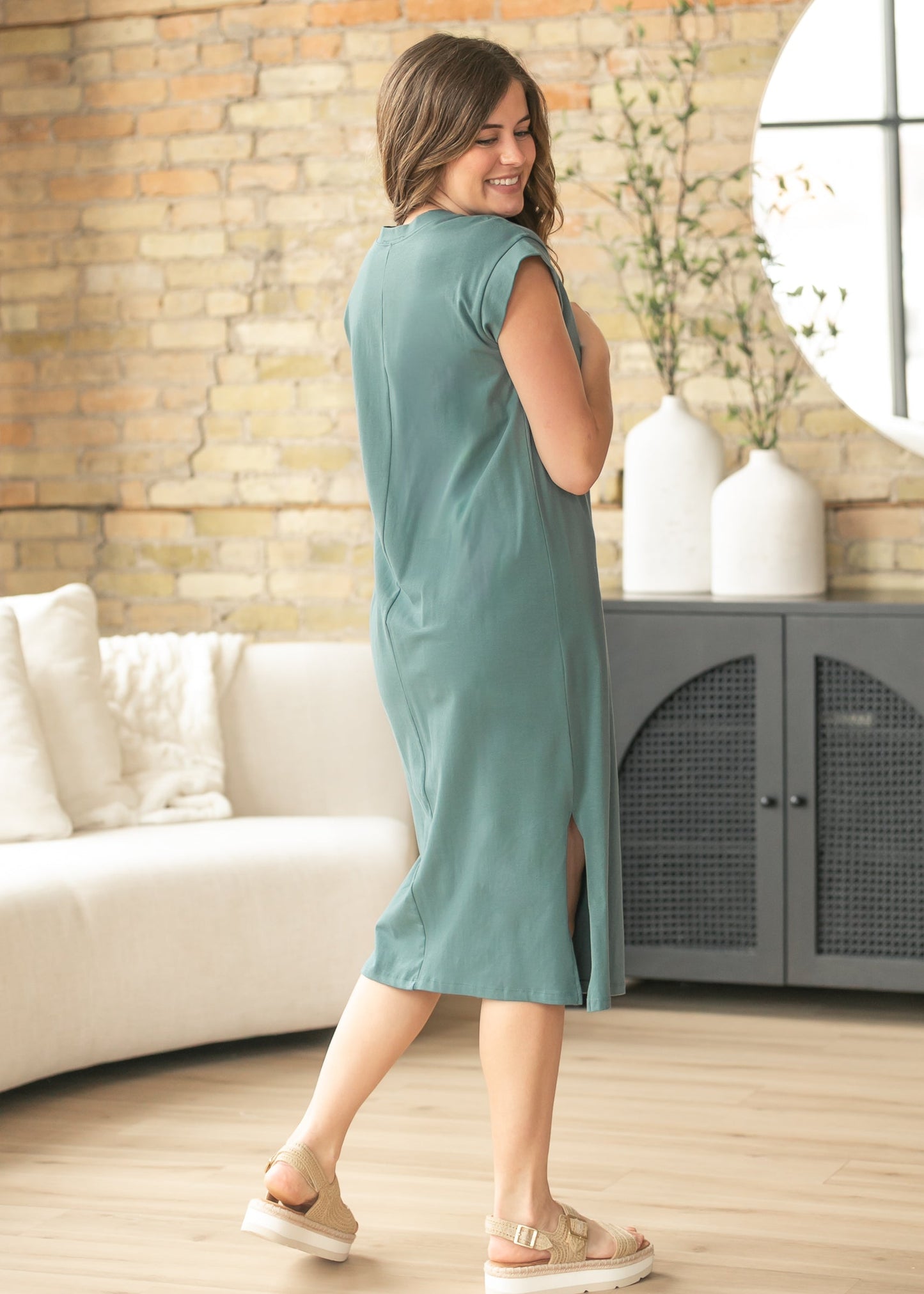 Teal Cap Sleeve T-shirt Midi Dress
