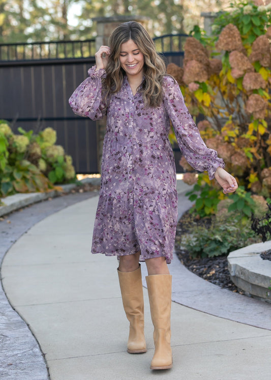 Abstract Floral Button Down Midi Dress - FINAL SALE