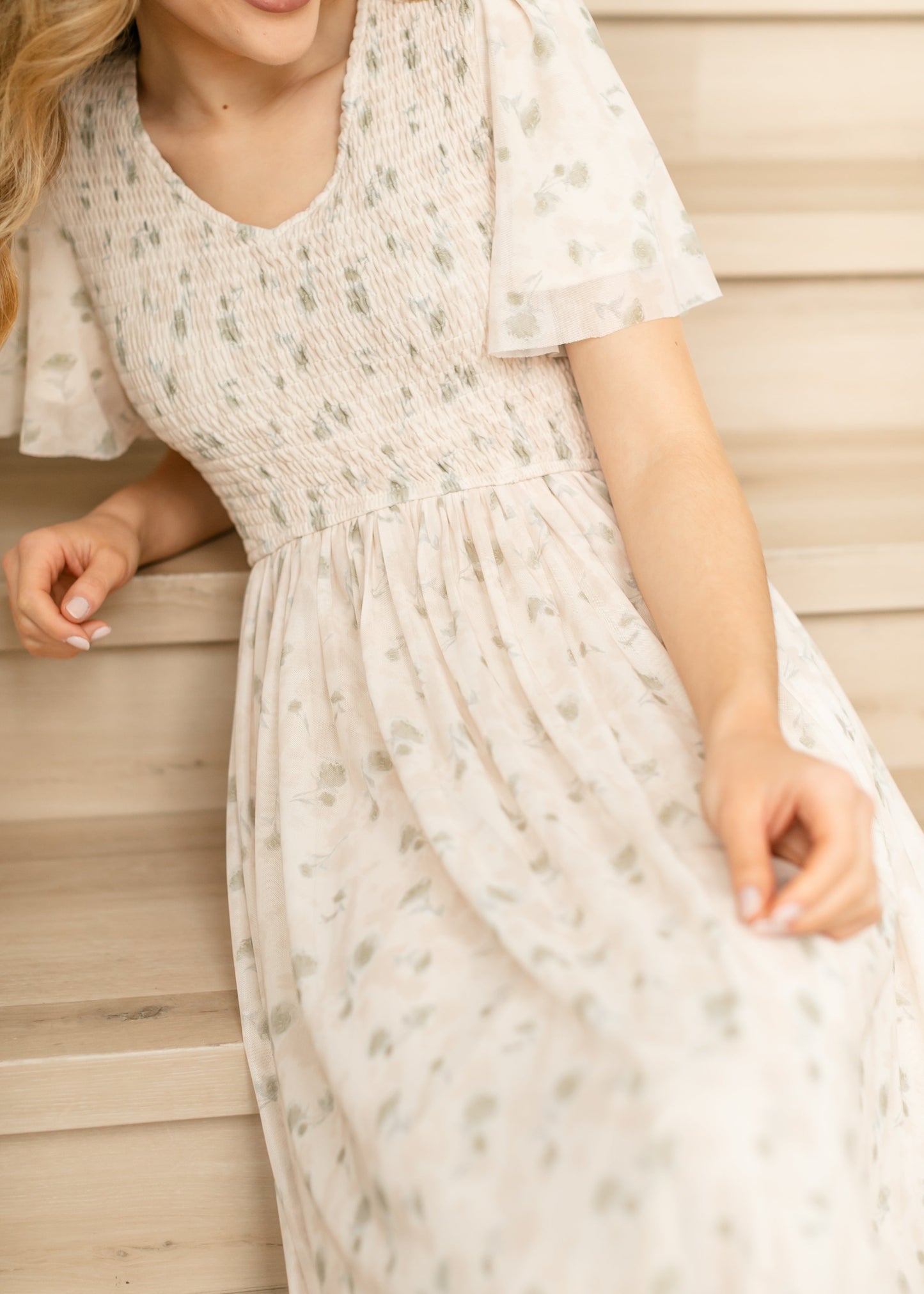 Abstract Floral Pleated Midi Dress