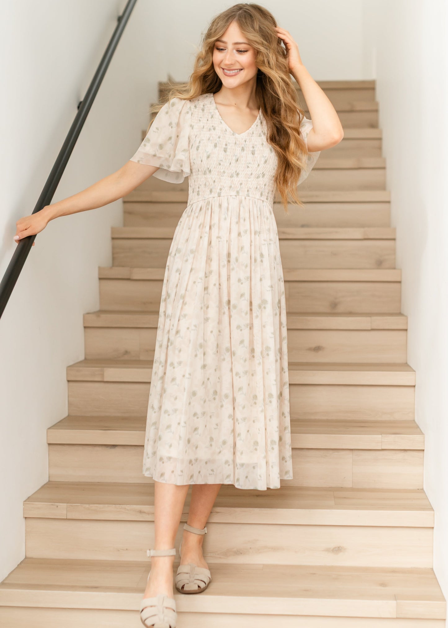 Abstract Floral Pleated Midi Dress