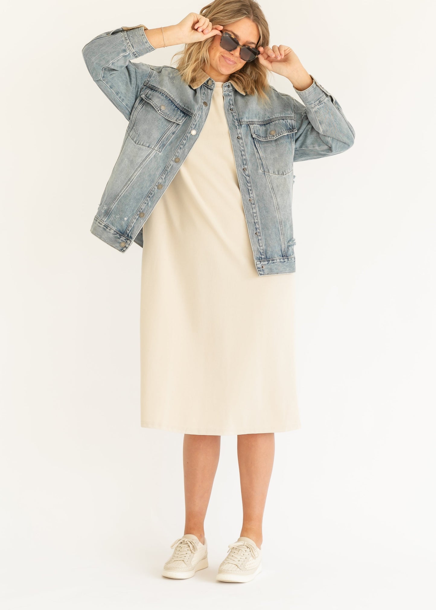 Andra Contrast Collar Distressed Denim Jacket - FINAL SALE