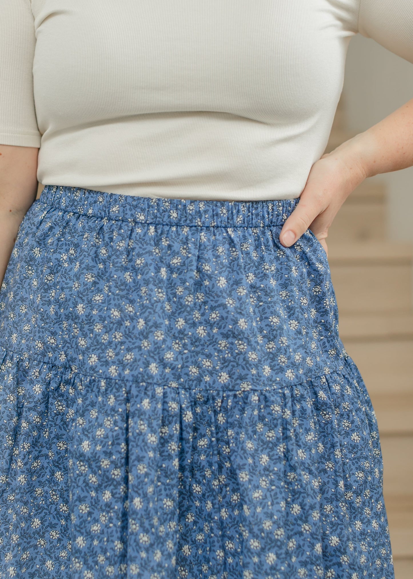 Aria A-line Blue Floral Midi Skirt - FINAL SALE