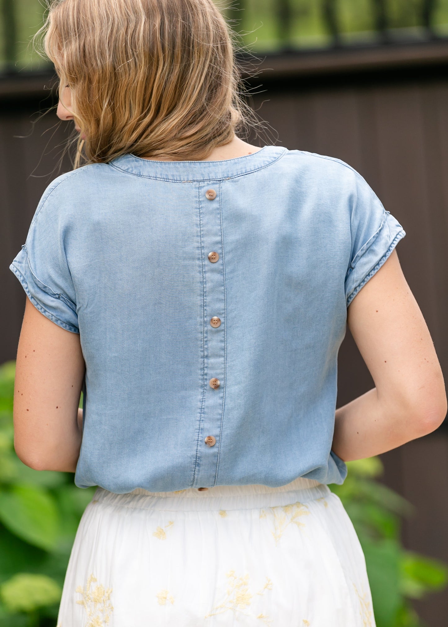 Back Button Chambray Top - FINAL SALE