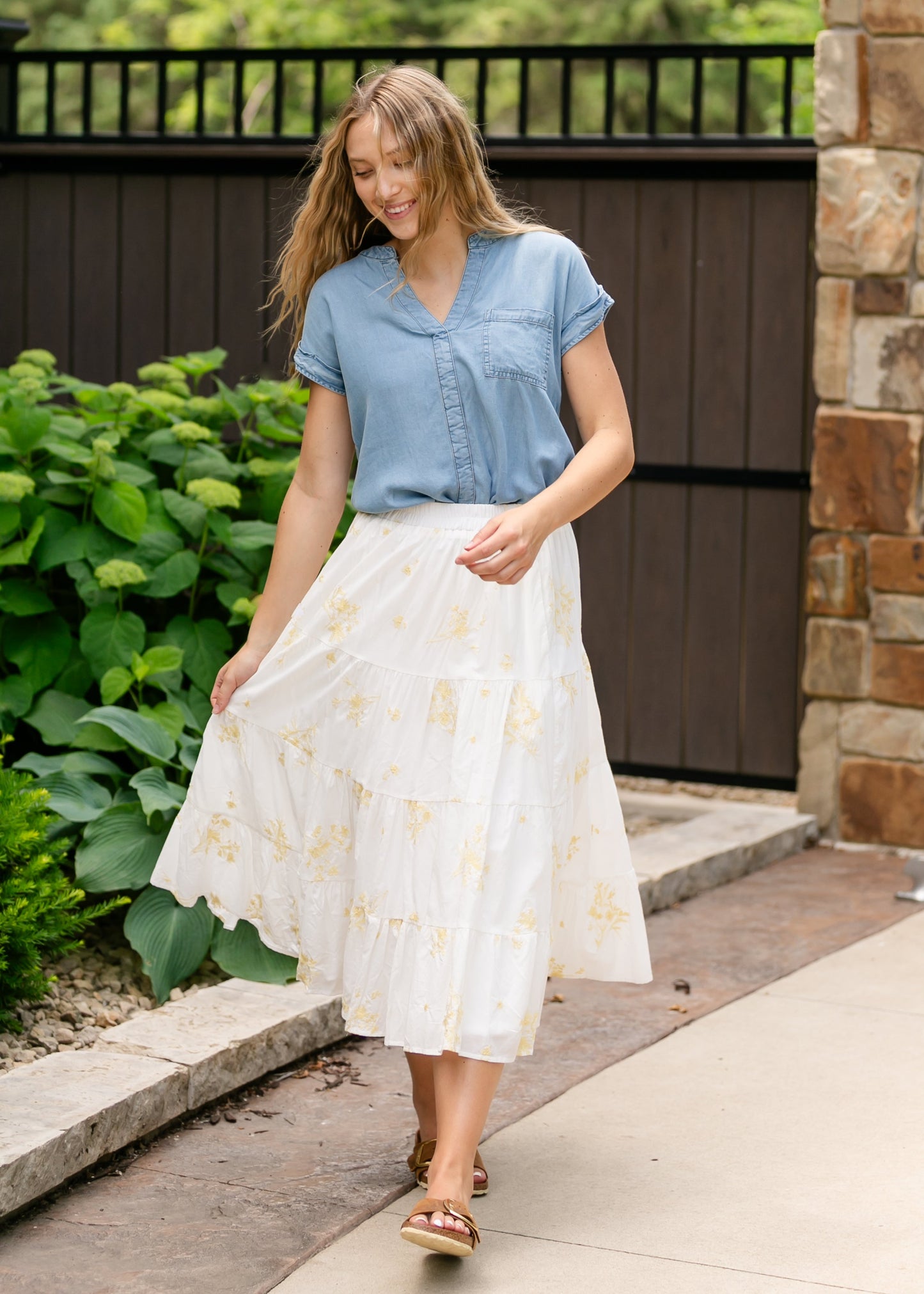 Back Button Chambray Top - FINAL SALE