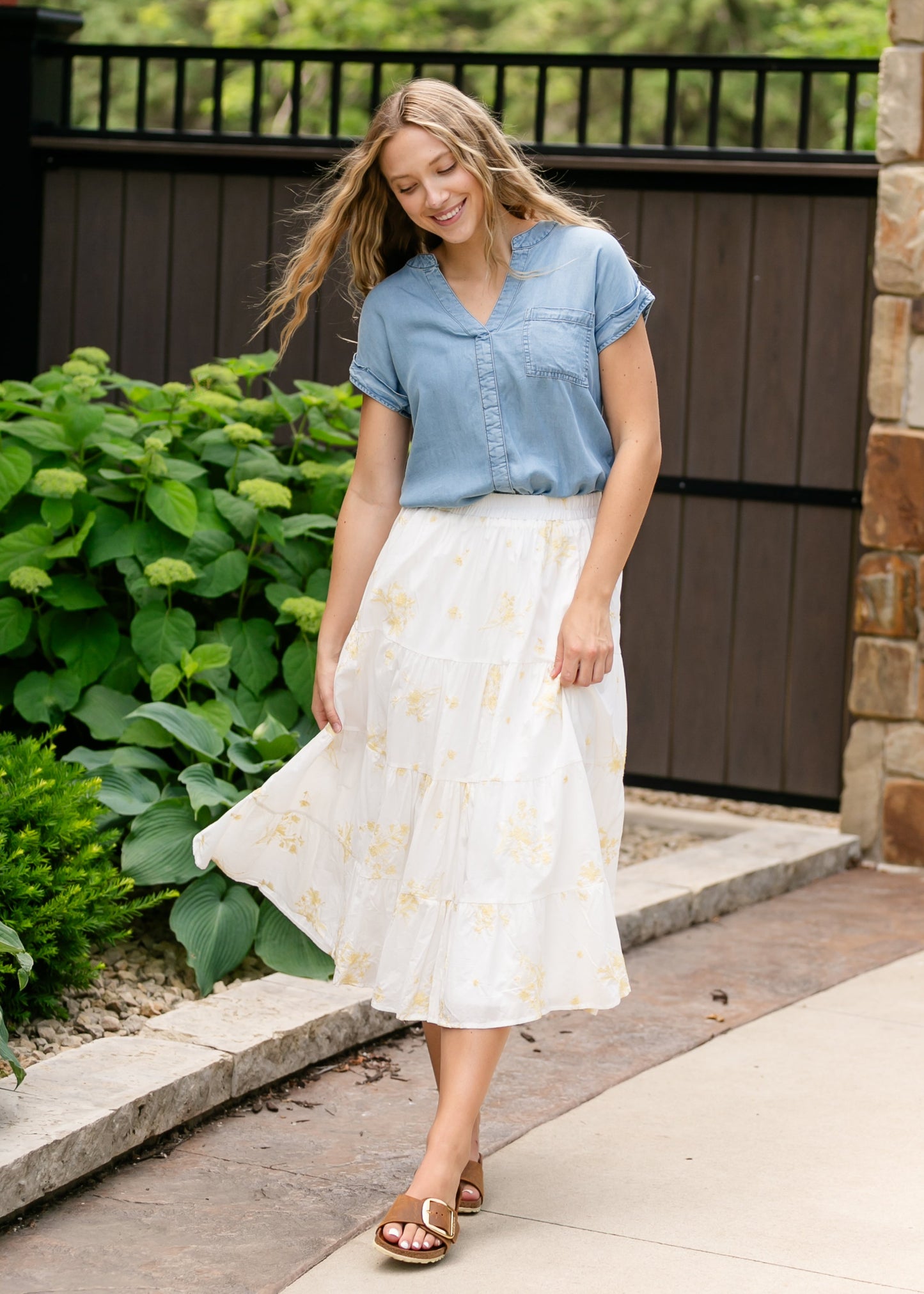 Back Button Chambray Top - FINAL SALE