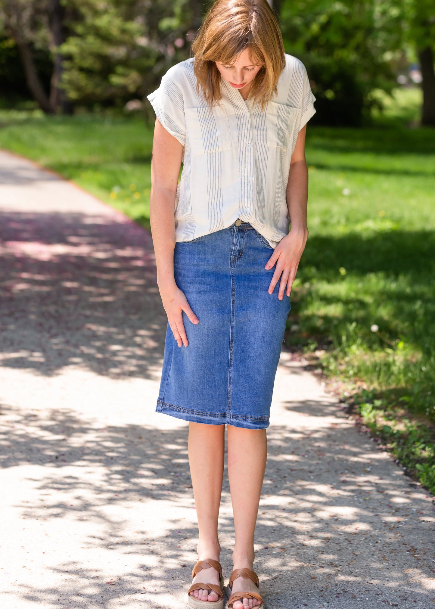 Bailee Triple Stitch Midi Denim Jean Skirt - FINAL SALE