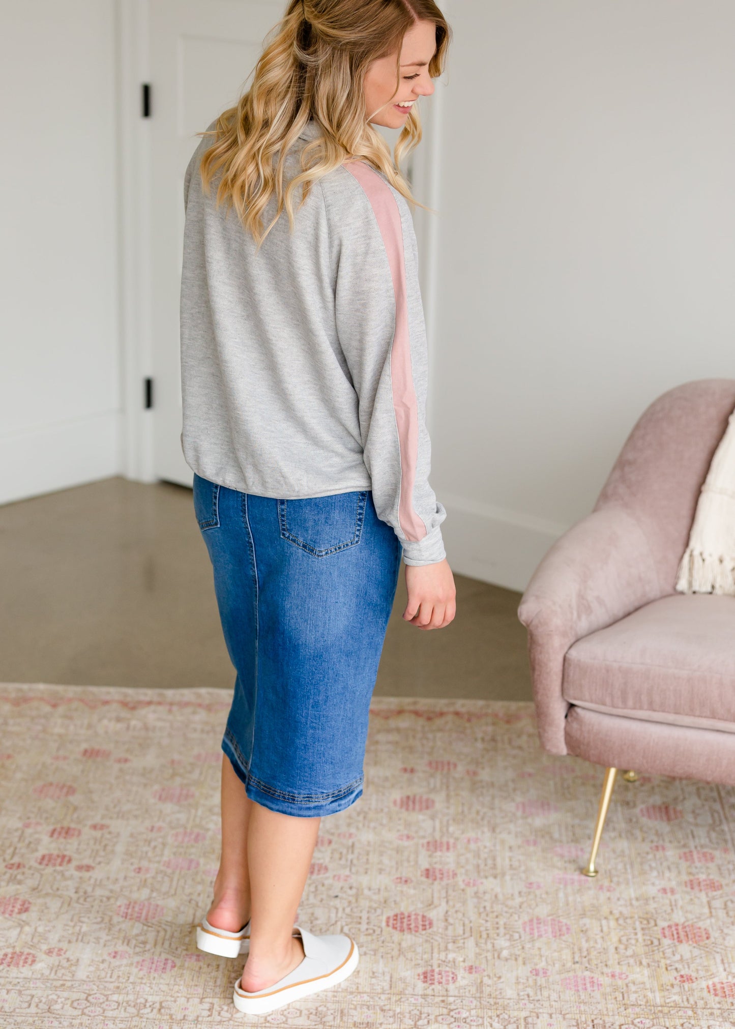 Bailee Triple Stitch Midi Denim Jean Skirt - FINAL SALE