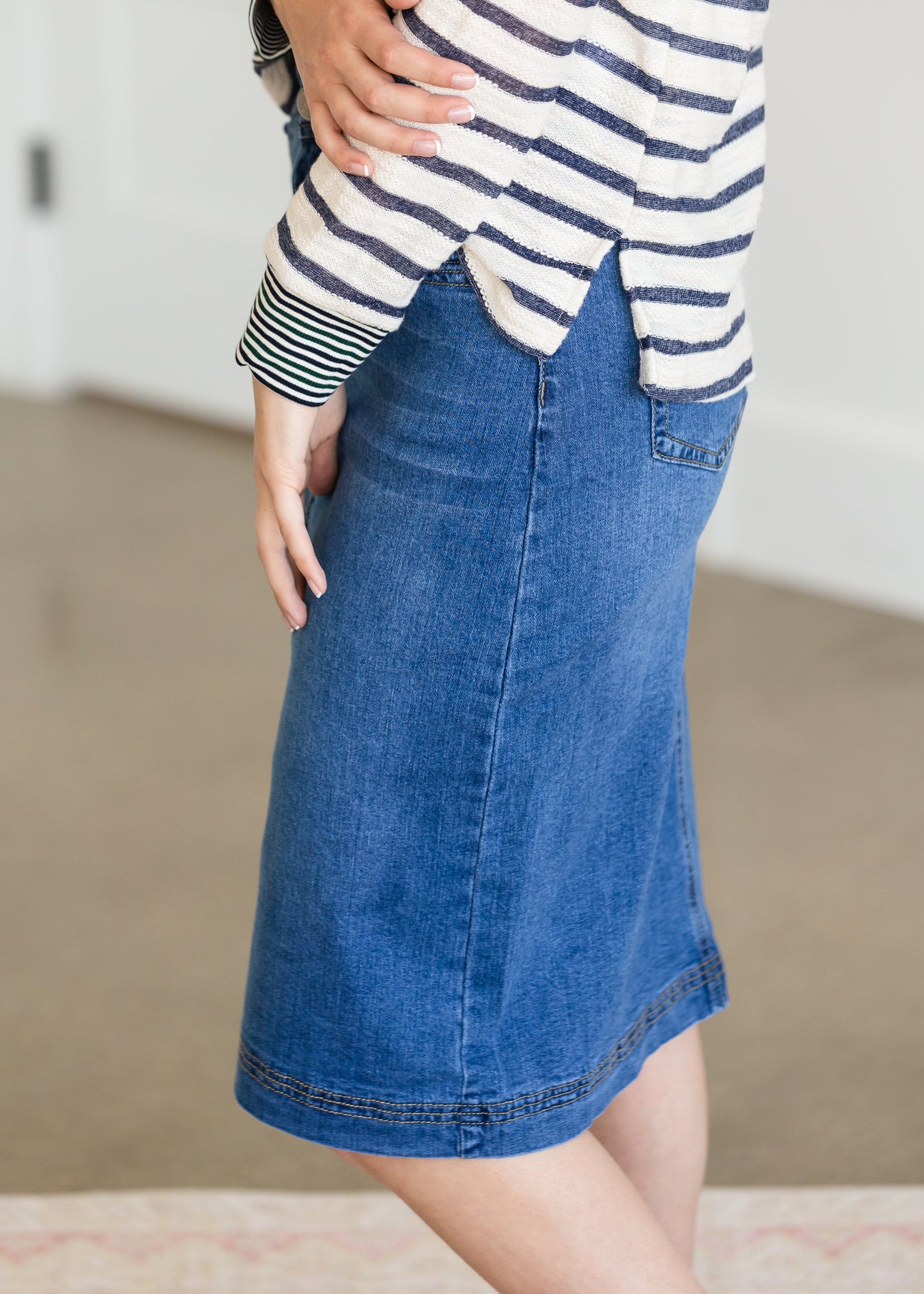 Bailee Triple Stitch Midi Denim Jean Skirt - FINAL SALE