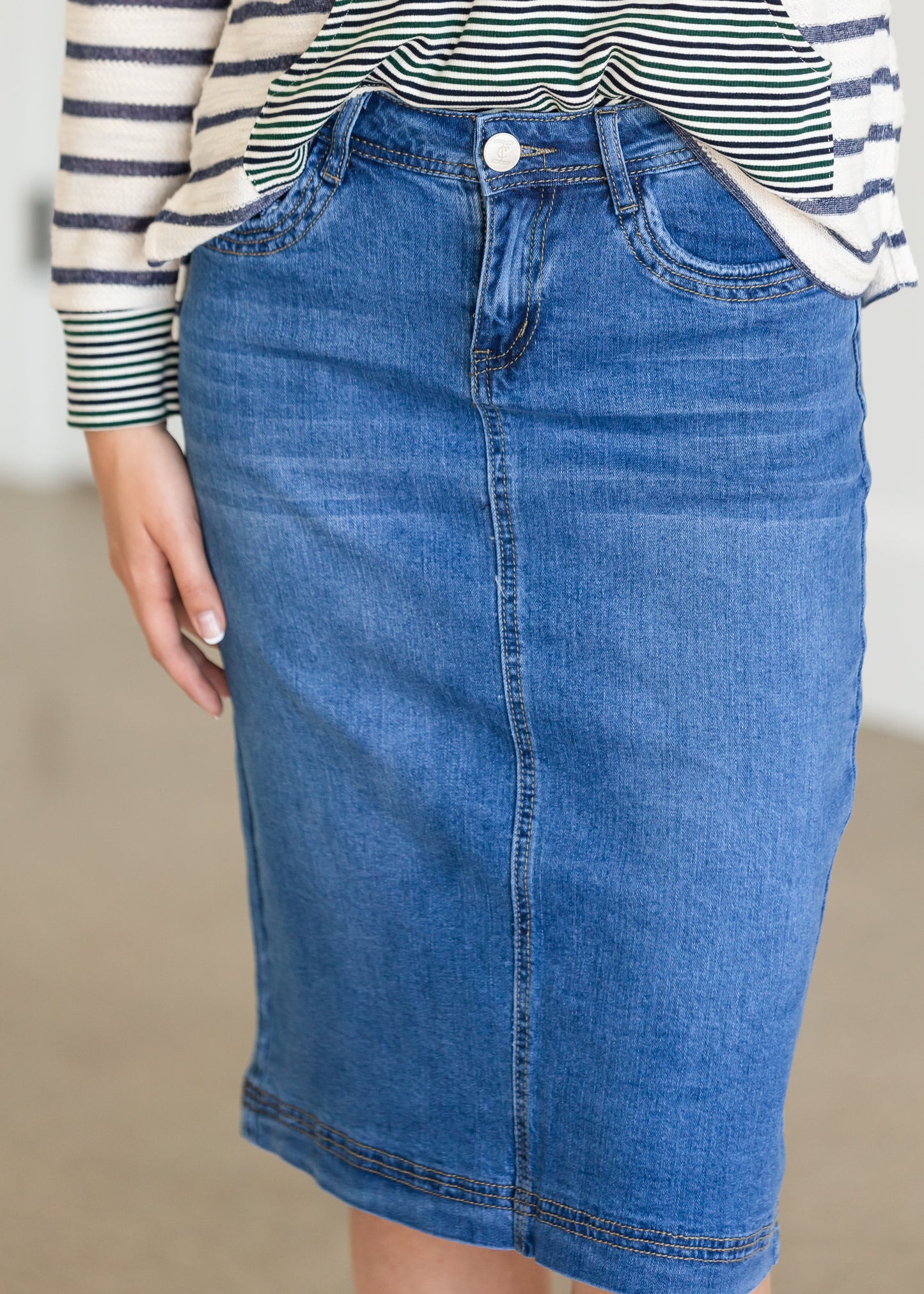 Bailee Triple Stitch Midi Denim Jean Skirt - FINAL SALE