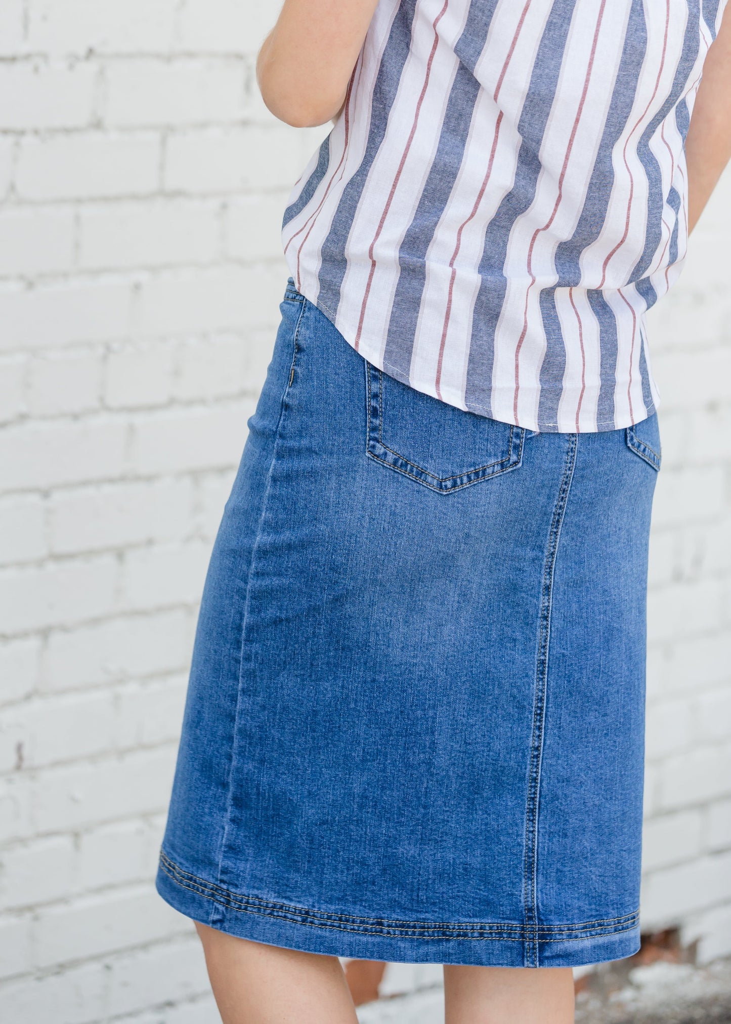 Bailee Triple Stitch Midi Denim Jean Skirt - FINAL SALE