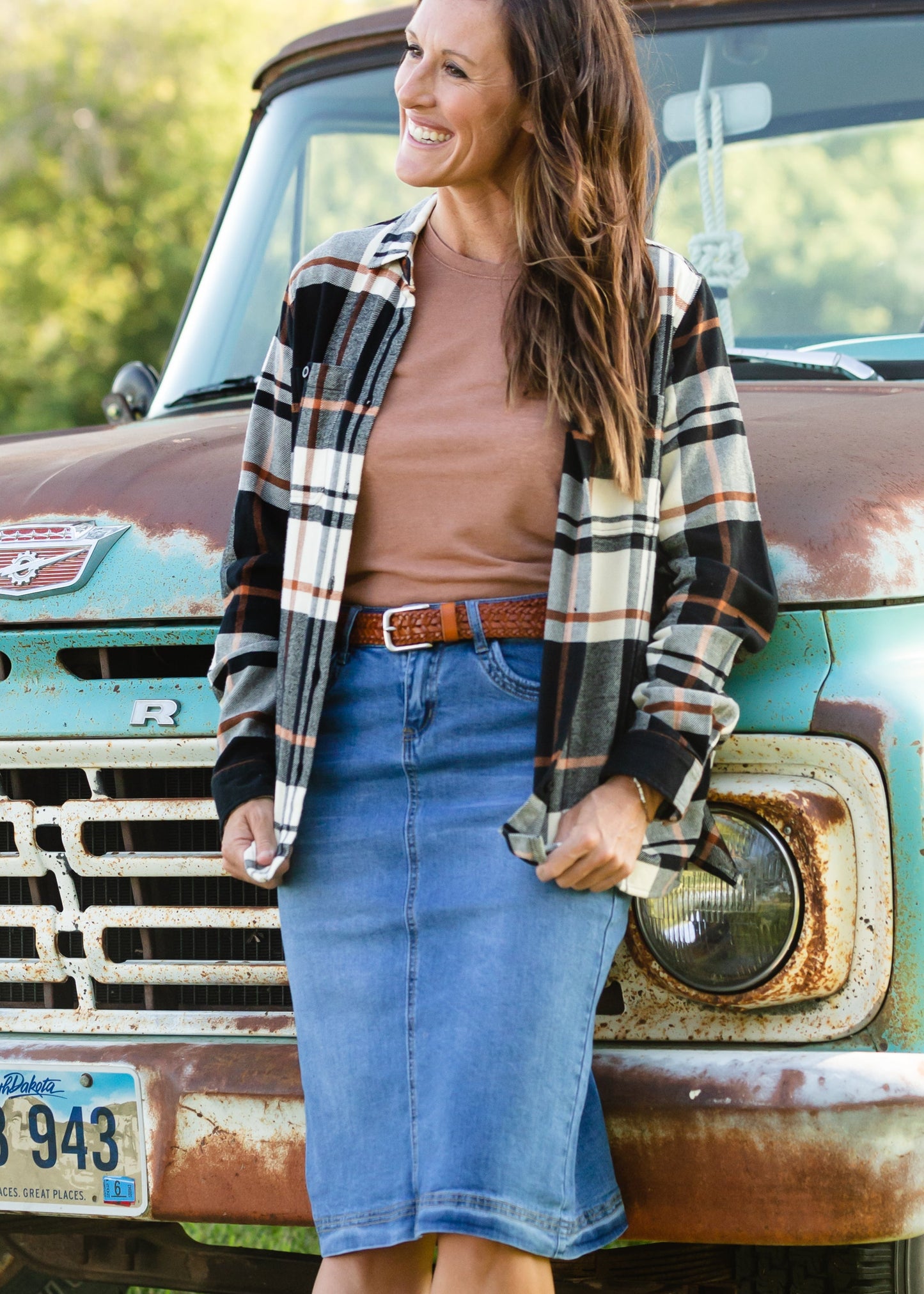 Bailee Triple Stitch Midi Denim Jean Skirt - FINAL SALE