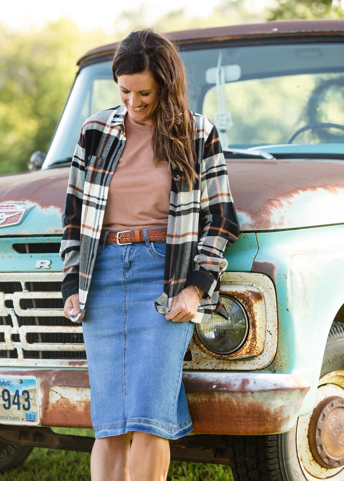 Bailee Triple Stitch Midi Denim Jean Skirt - FINAL SALE