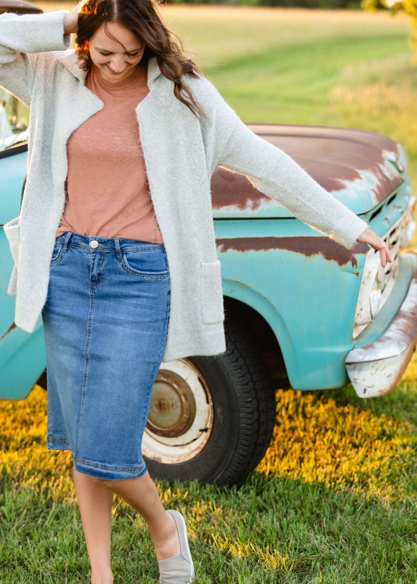 Bailee Triple Stitch Midi Denim Jean Skirt - FINAL SALE