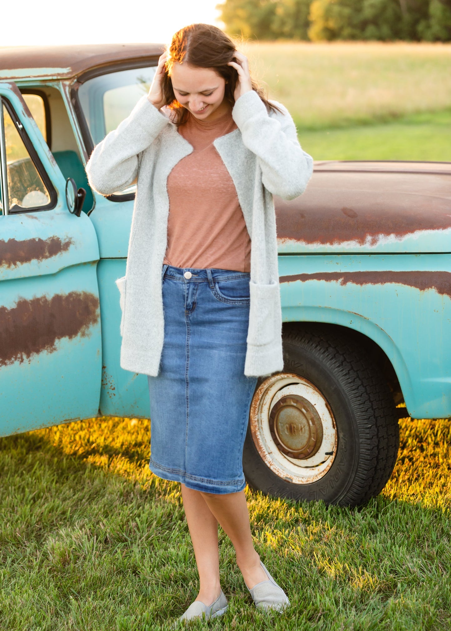 Bailee Triple Stitch Midi Denim Jean Skirt - FINAL SALE