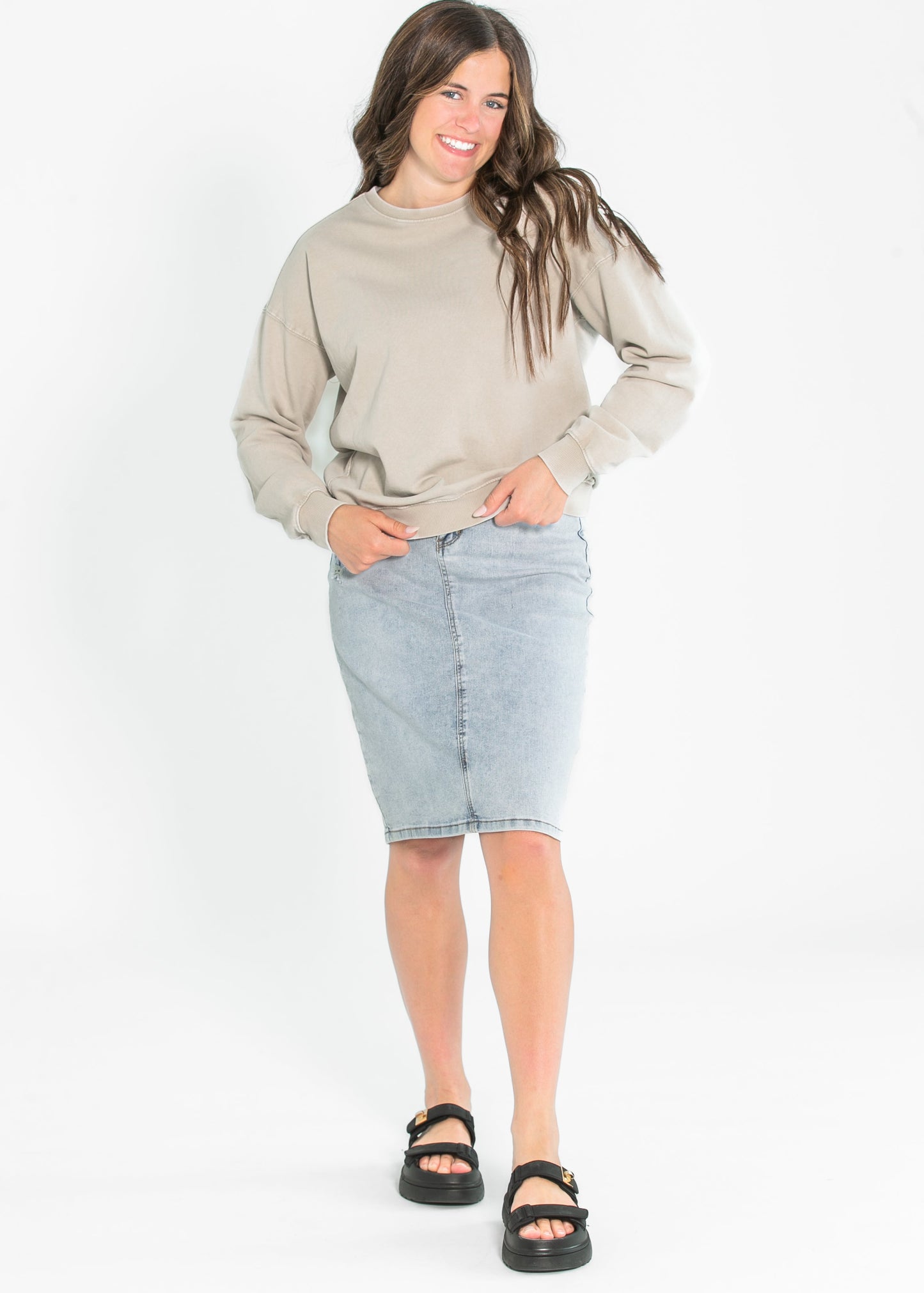 Basic Acid Wash Pullover Crewneck Sweatshirt - FINAL SALE