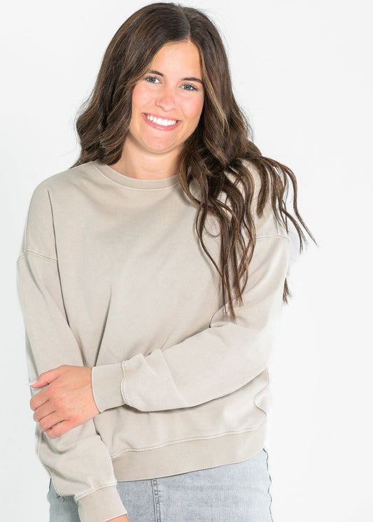 Basic Acid Wash Pullover Crewneck Sweatshirt - FINAL SALE