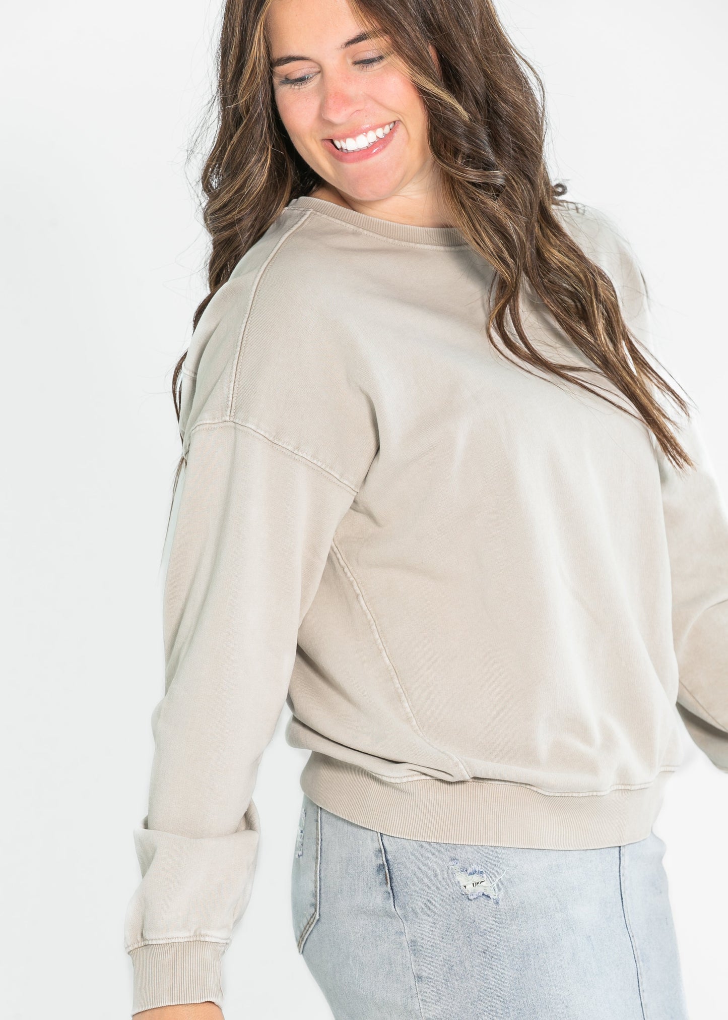 Basic Acid Wash Pullover Crewneck Sweatshirt - FINAL SALE