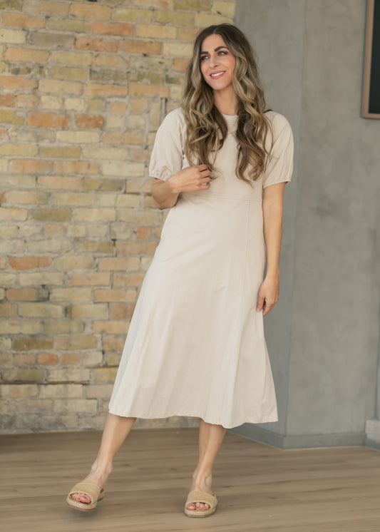 Beige Ribbed Midi Dress