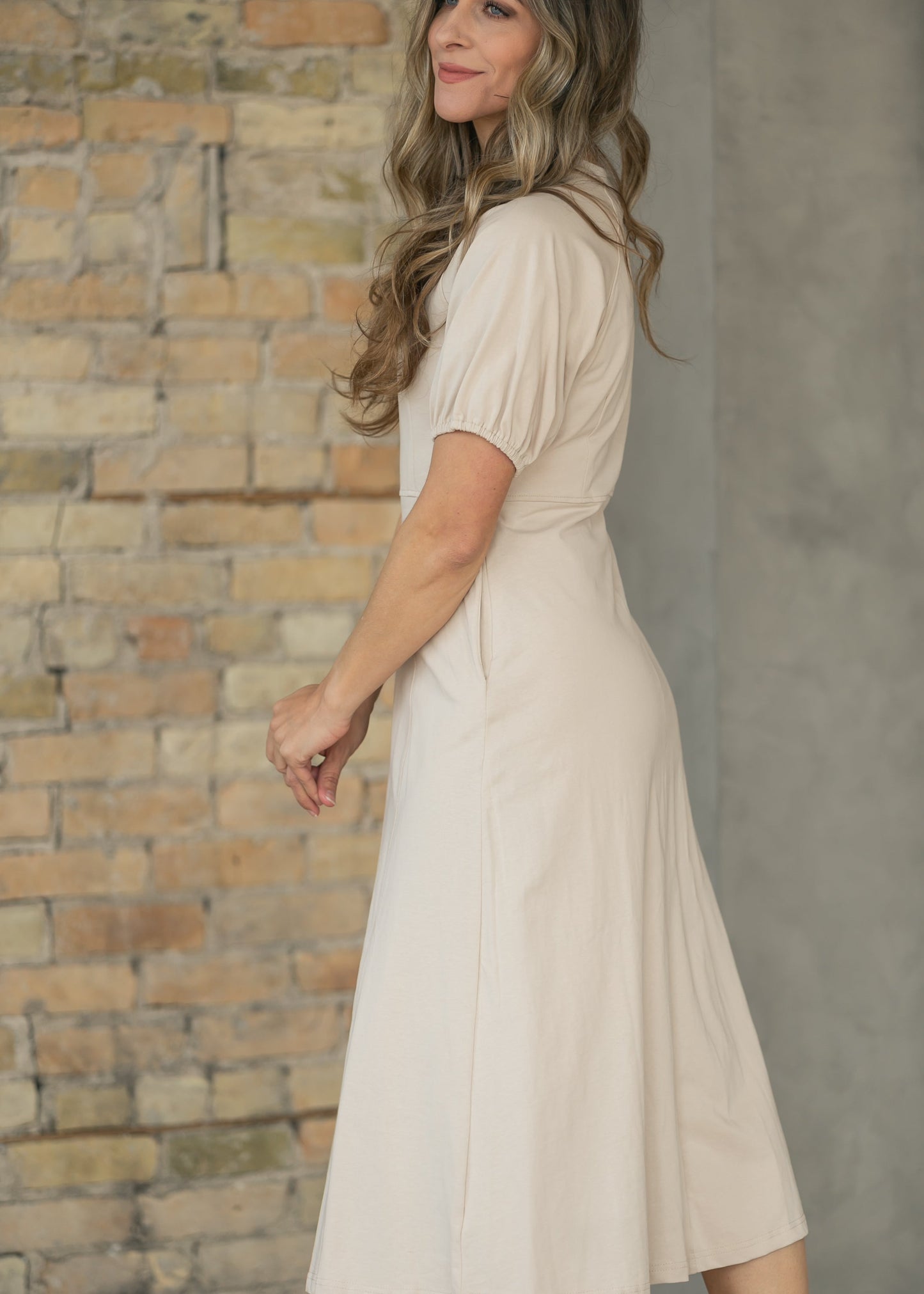 Beige Ribbed Midi Dress
