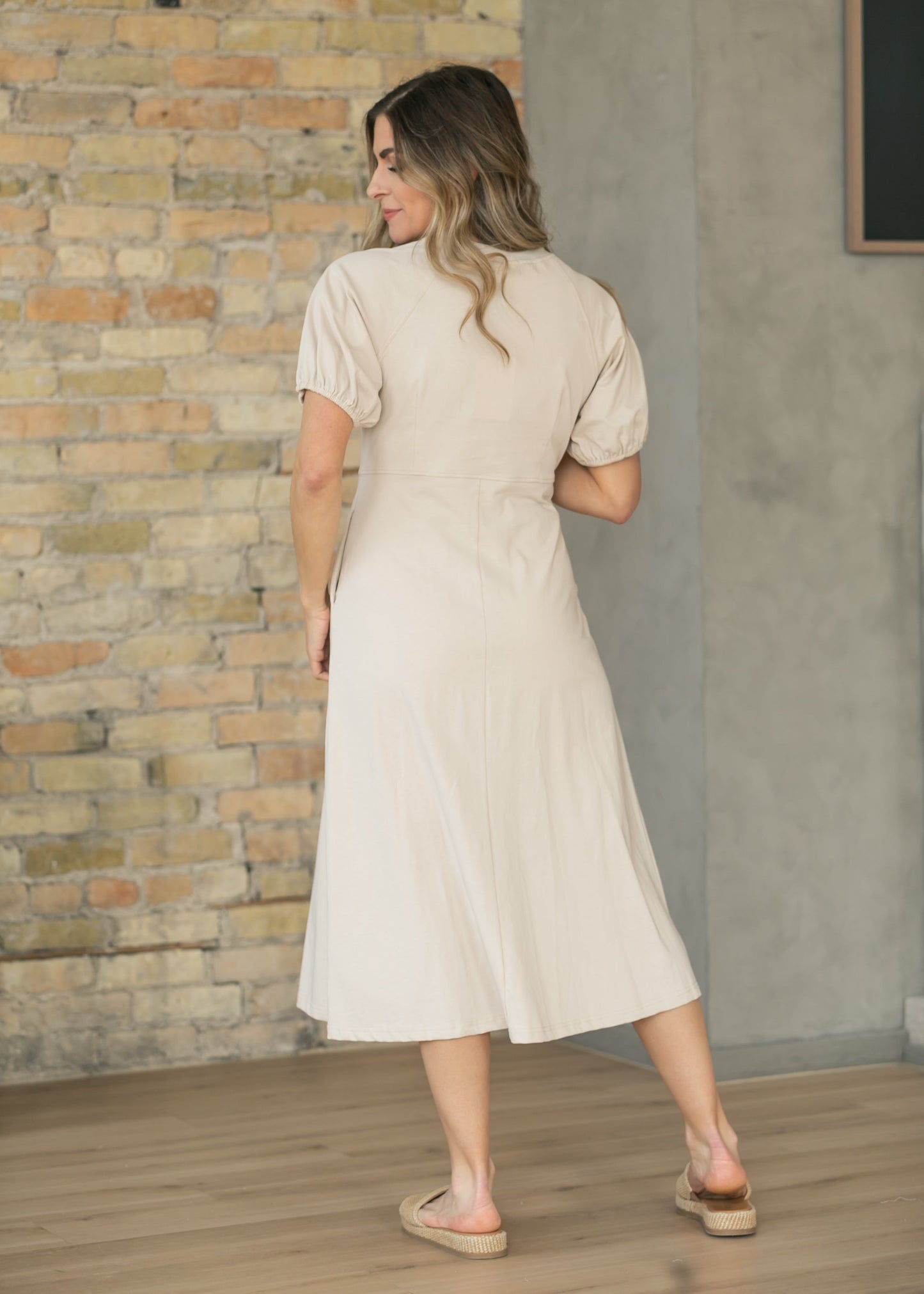 Beige Ribbed Midi Dress