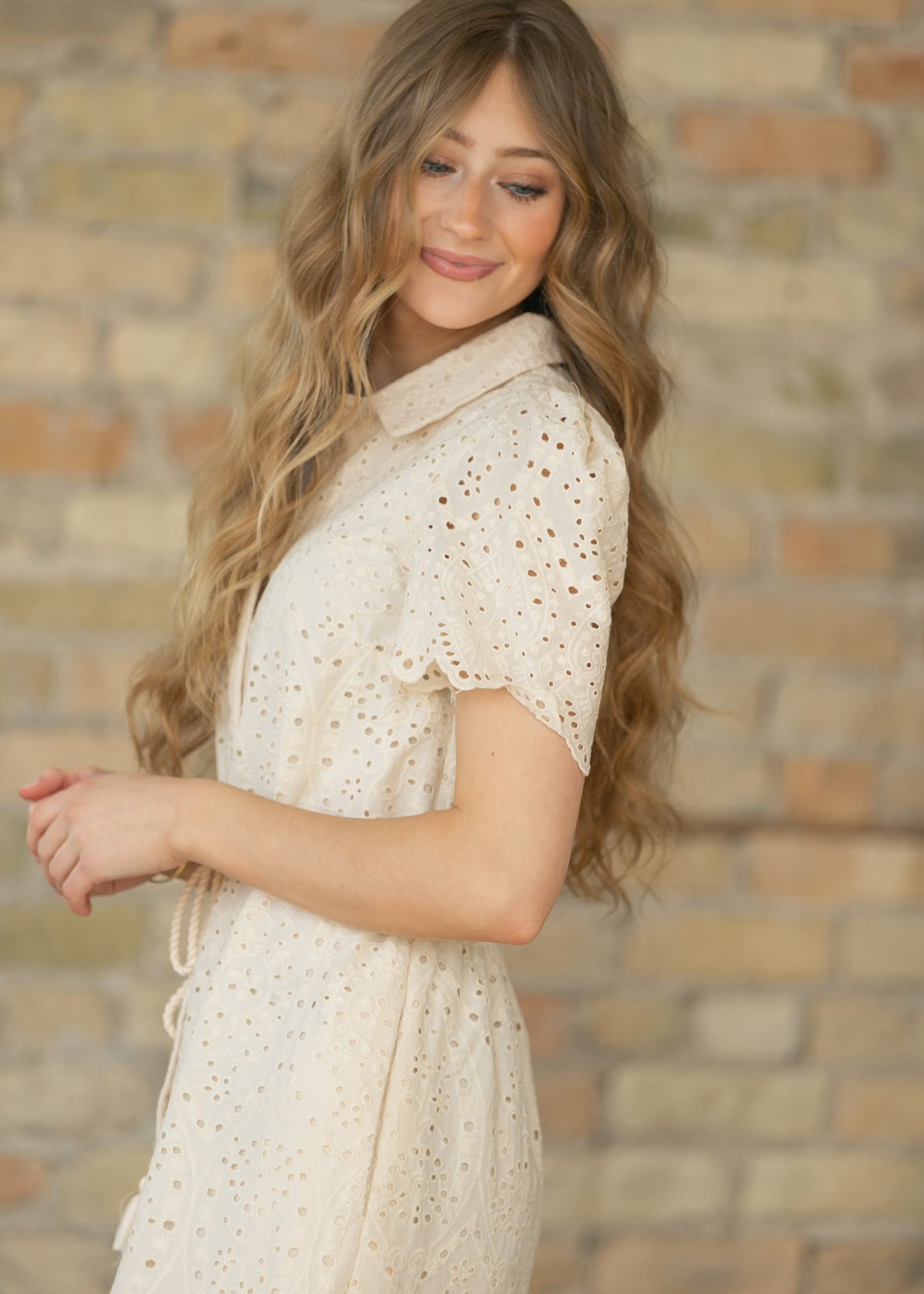 Belted Eyelet Shirt Maxi Dress