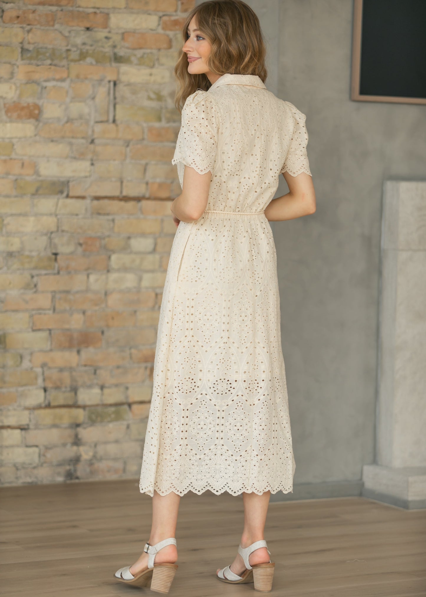 Belted Eyelet Shirt Maxi Dress