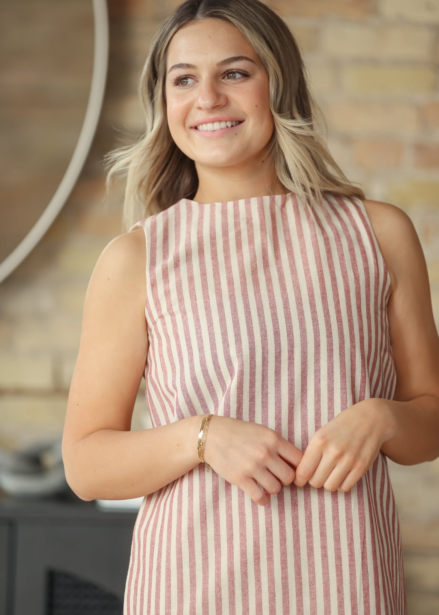Bex Red Stripe Shift Midi Dress