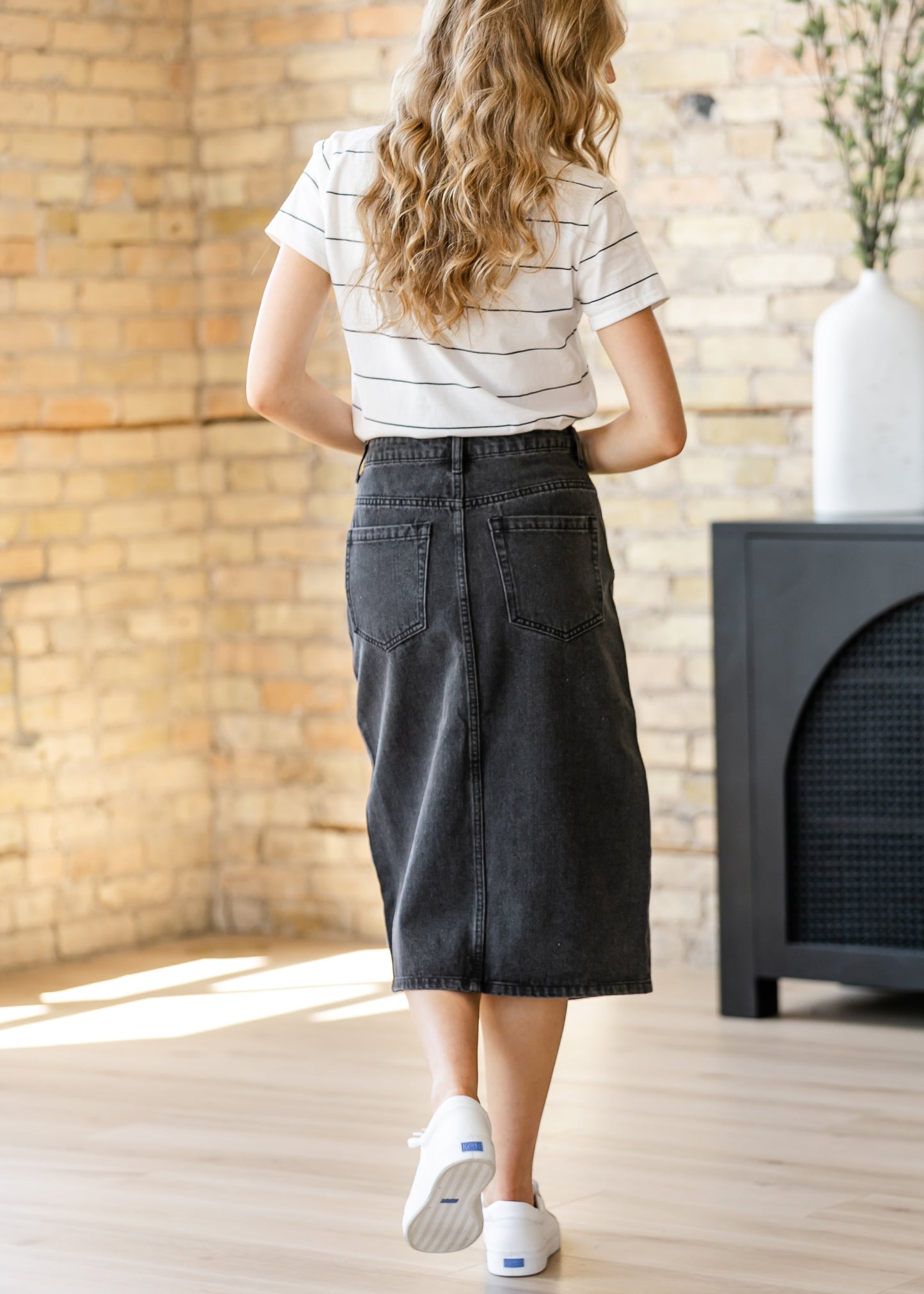 Black Denim Midi Pencil Skirt - FINAL SALE