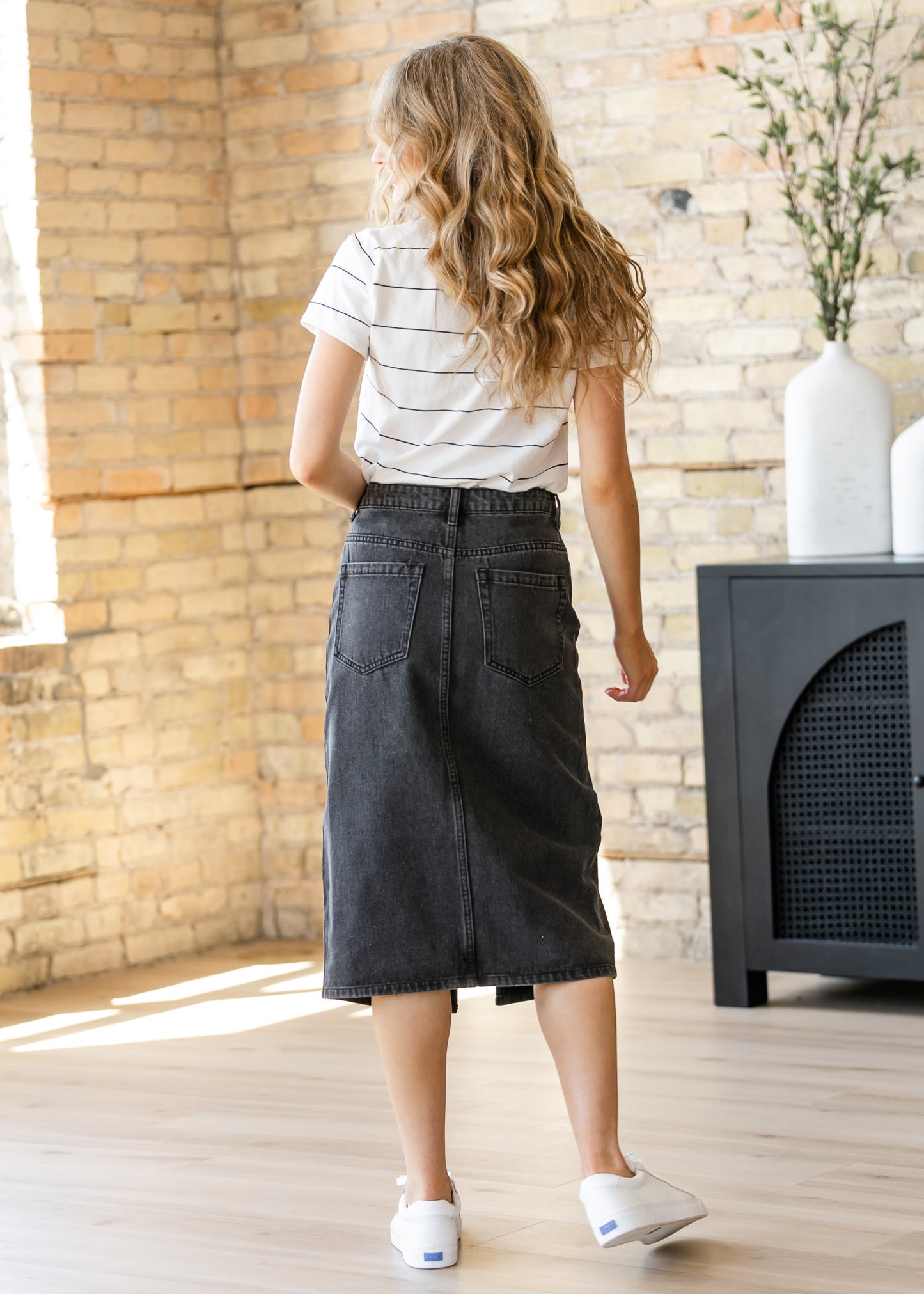Black Denim Midi Pencil Skirt - FINAL SALE