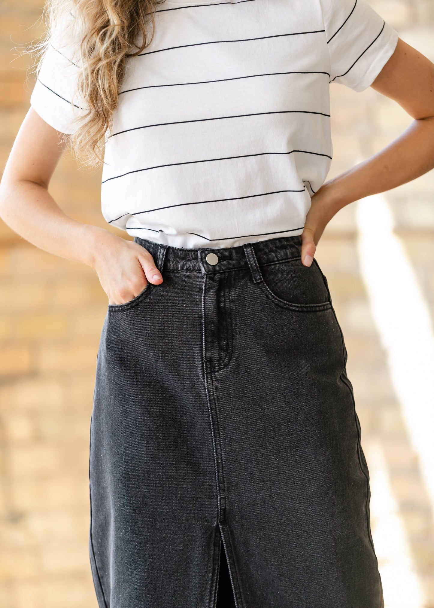 Black Denim Midi Pencil Skirt - FINAL SALE