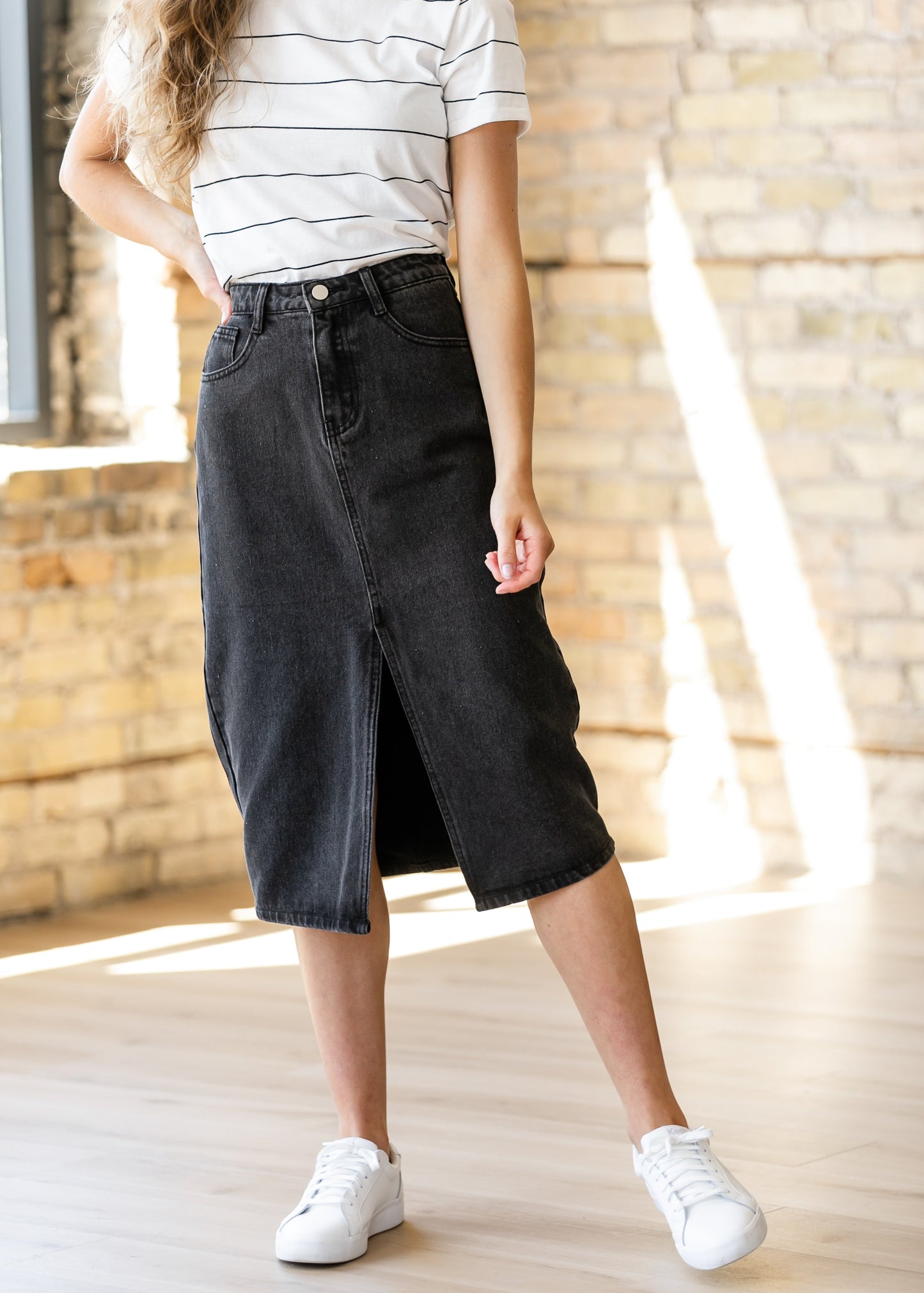 Black Denim Midi Pencil Skirt - FINAL SALE