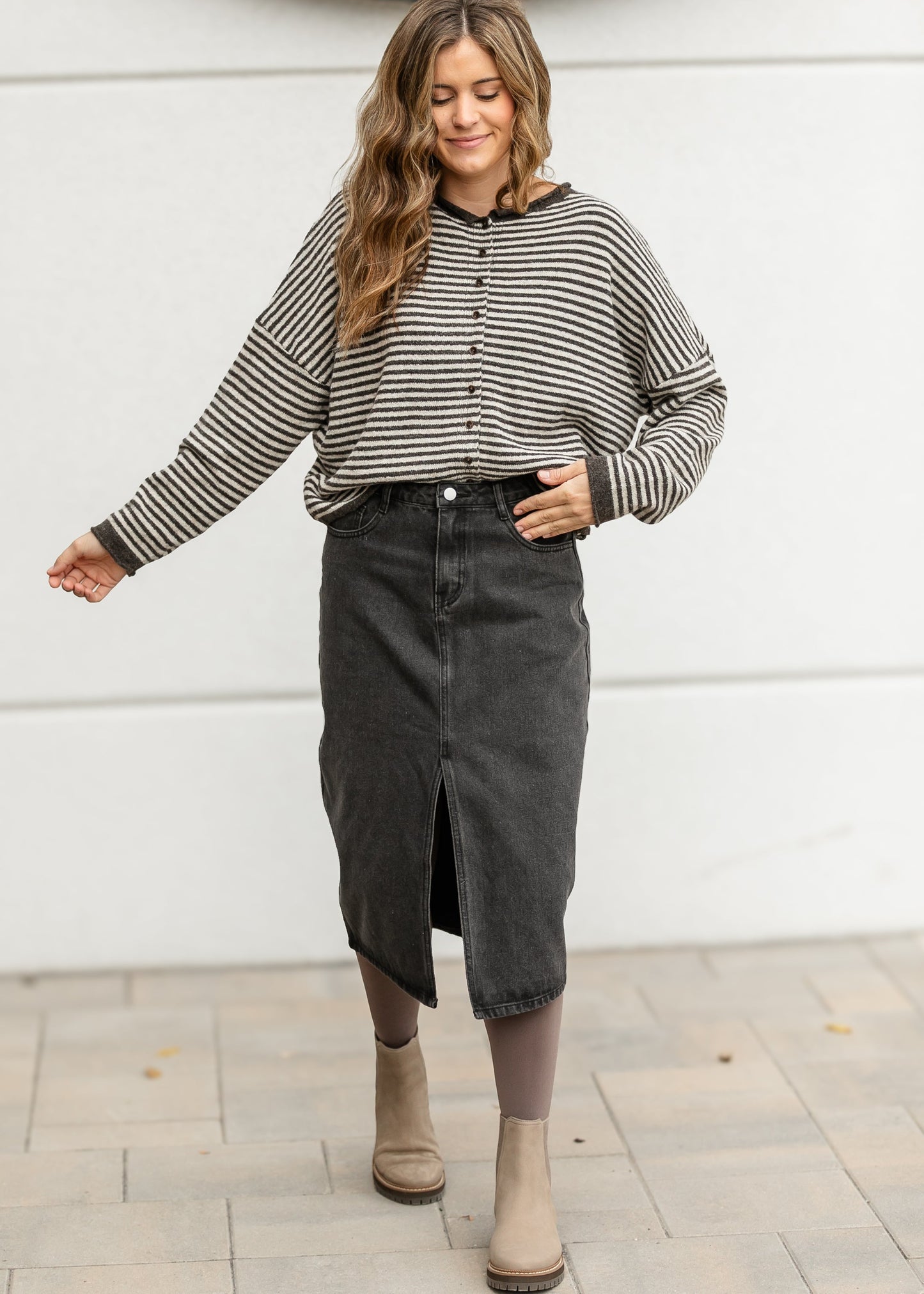 Black Denim Midi Pencil Skirt - FINAL SALE