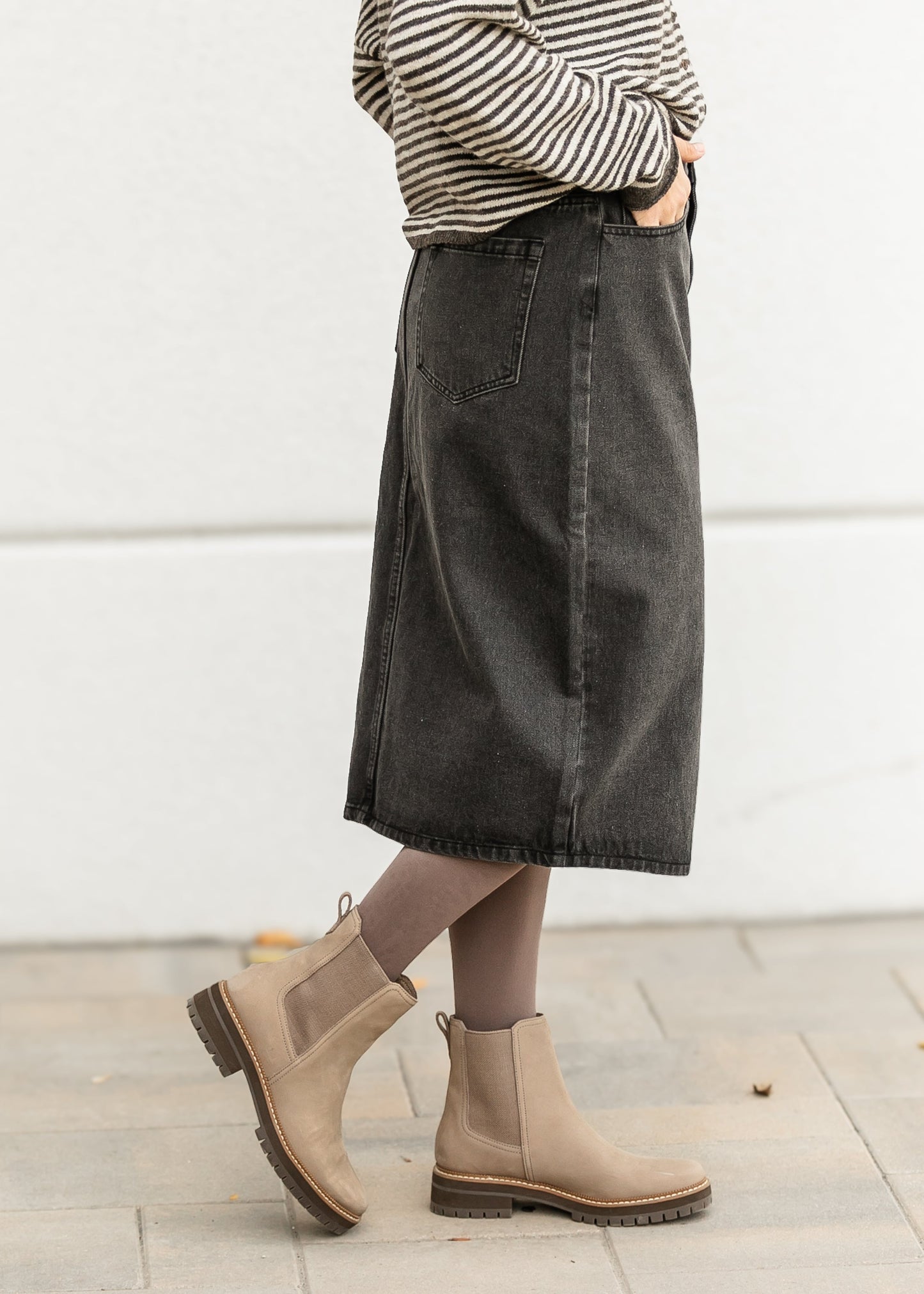 Black Denim Midi Pencil Skirt - FINAL SALE