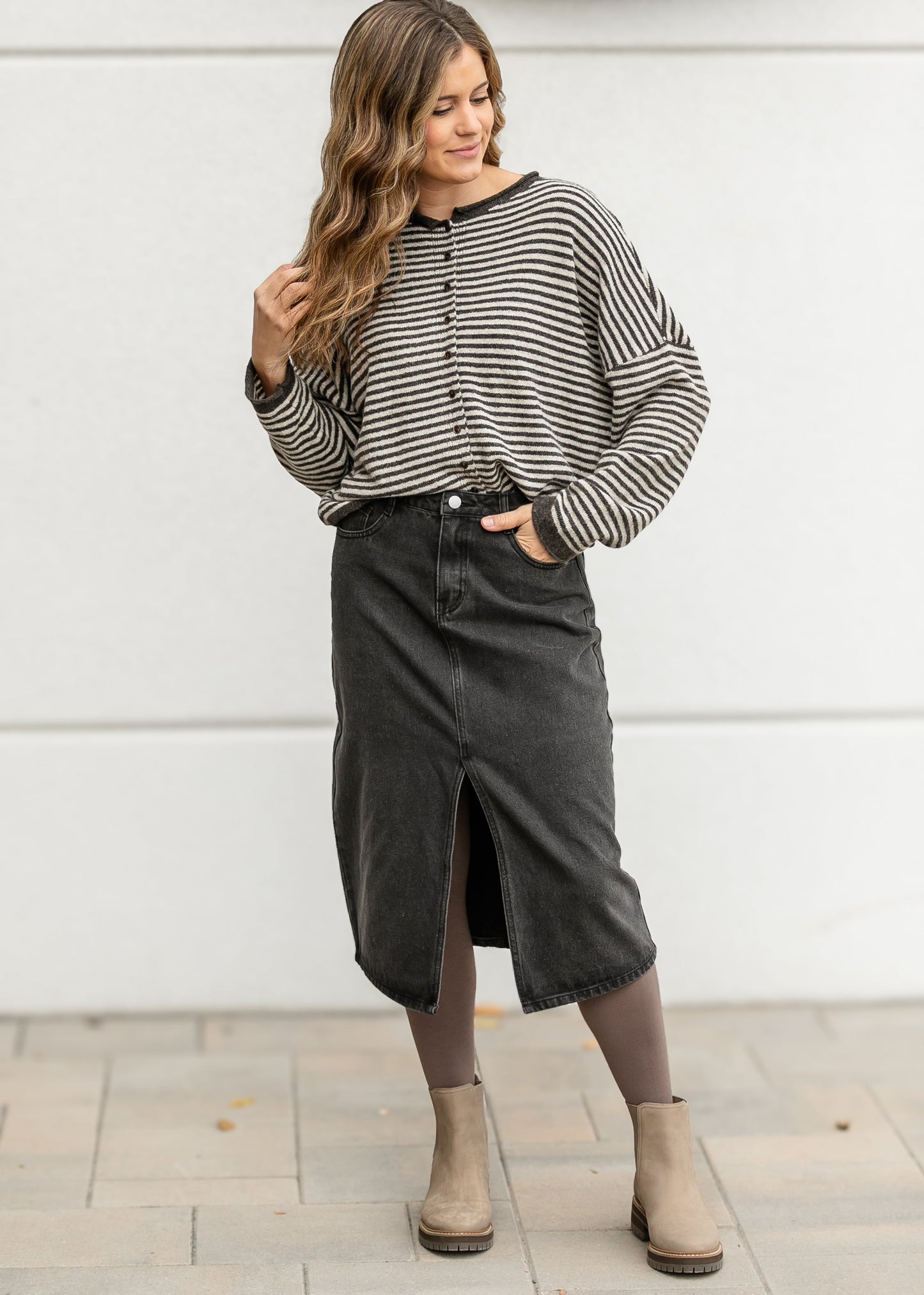 Black Denim Midi Pencil Skirt - FINAL SALE