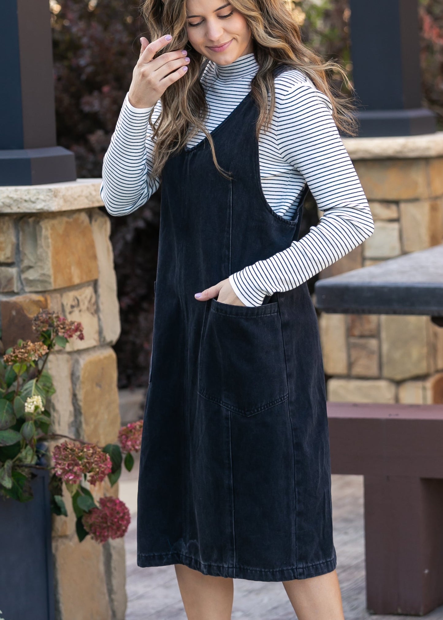 Black Denim Overall Dress - FINAL SALE