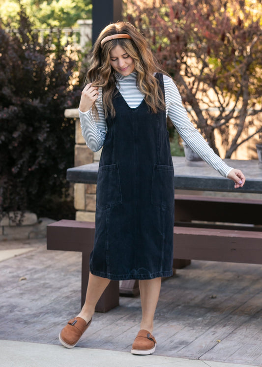 Black Denim Overall Dress - FINAL SALE