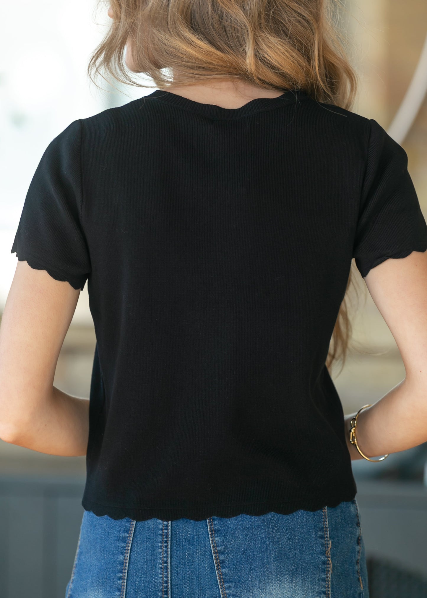 Black Scalloped Edge Knit Cardigan