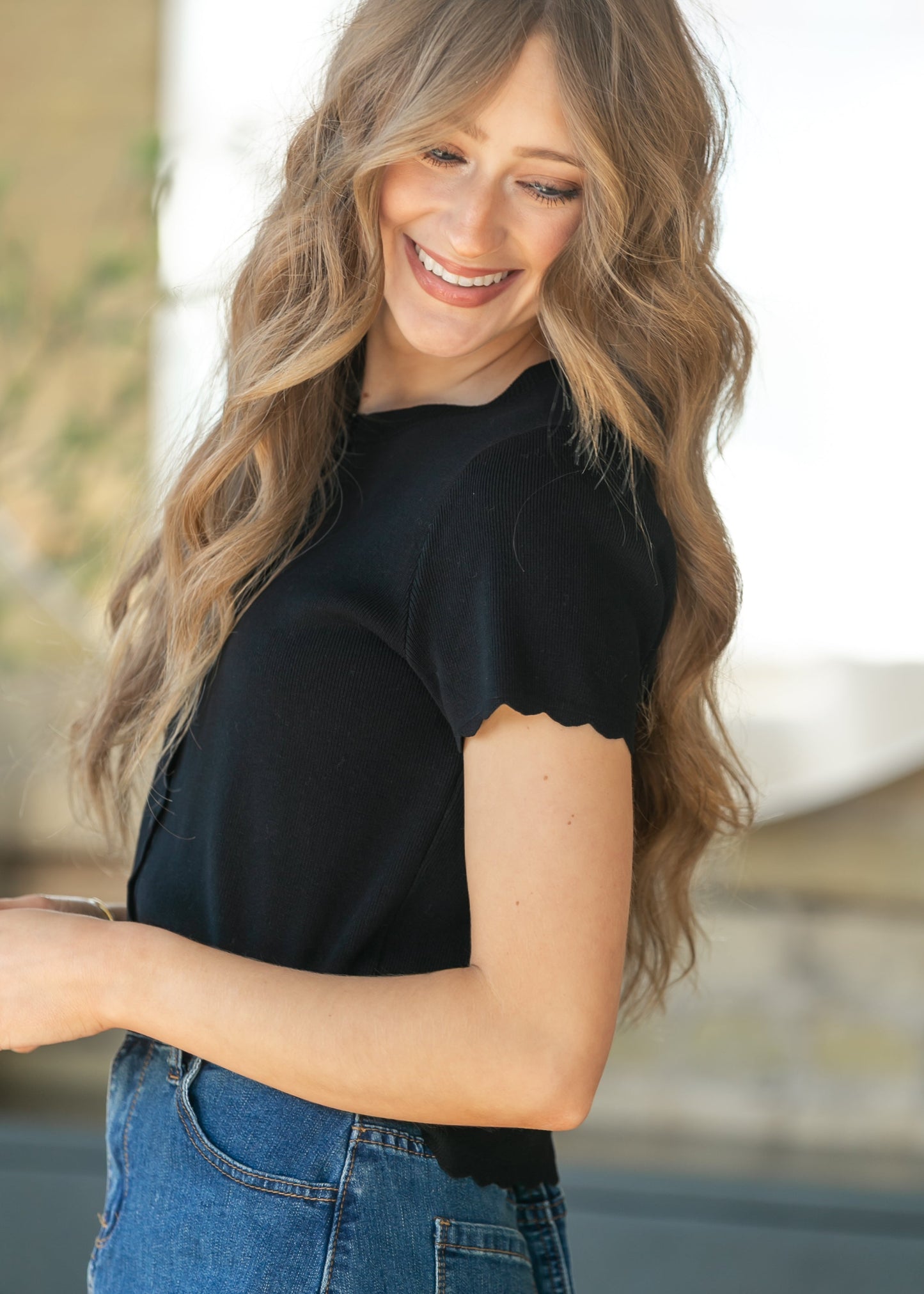 Black Scalloped Edge Knit Cardigan