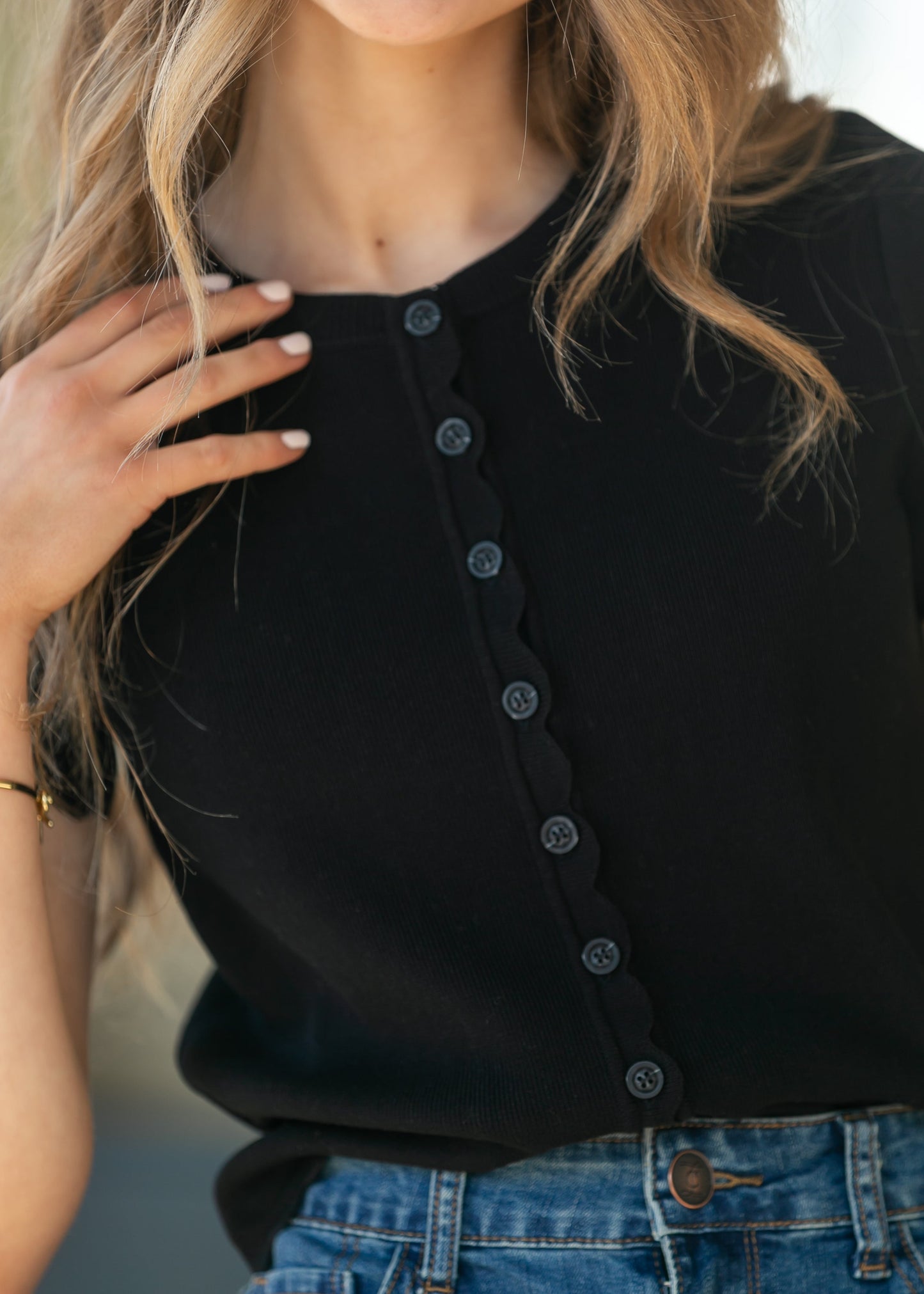 Black Scalloped Edge Knit Cardigan