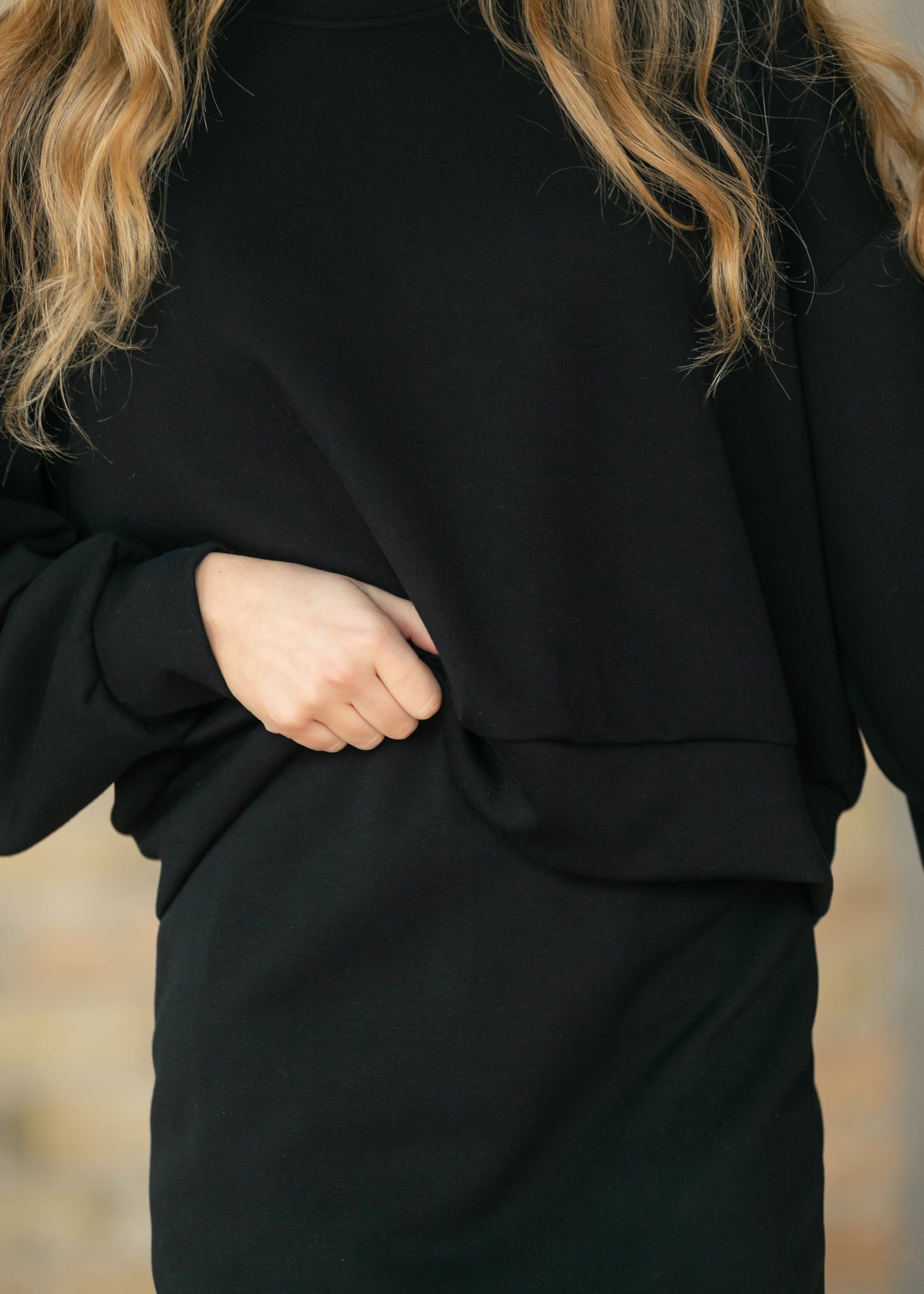 Black Soft Straight Midi Skirt