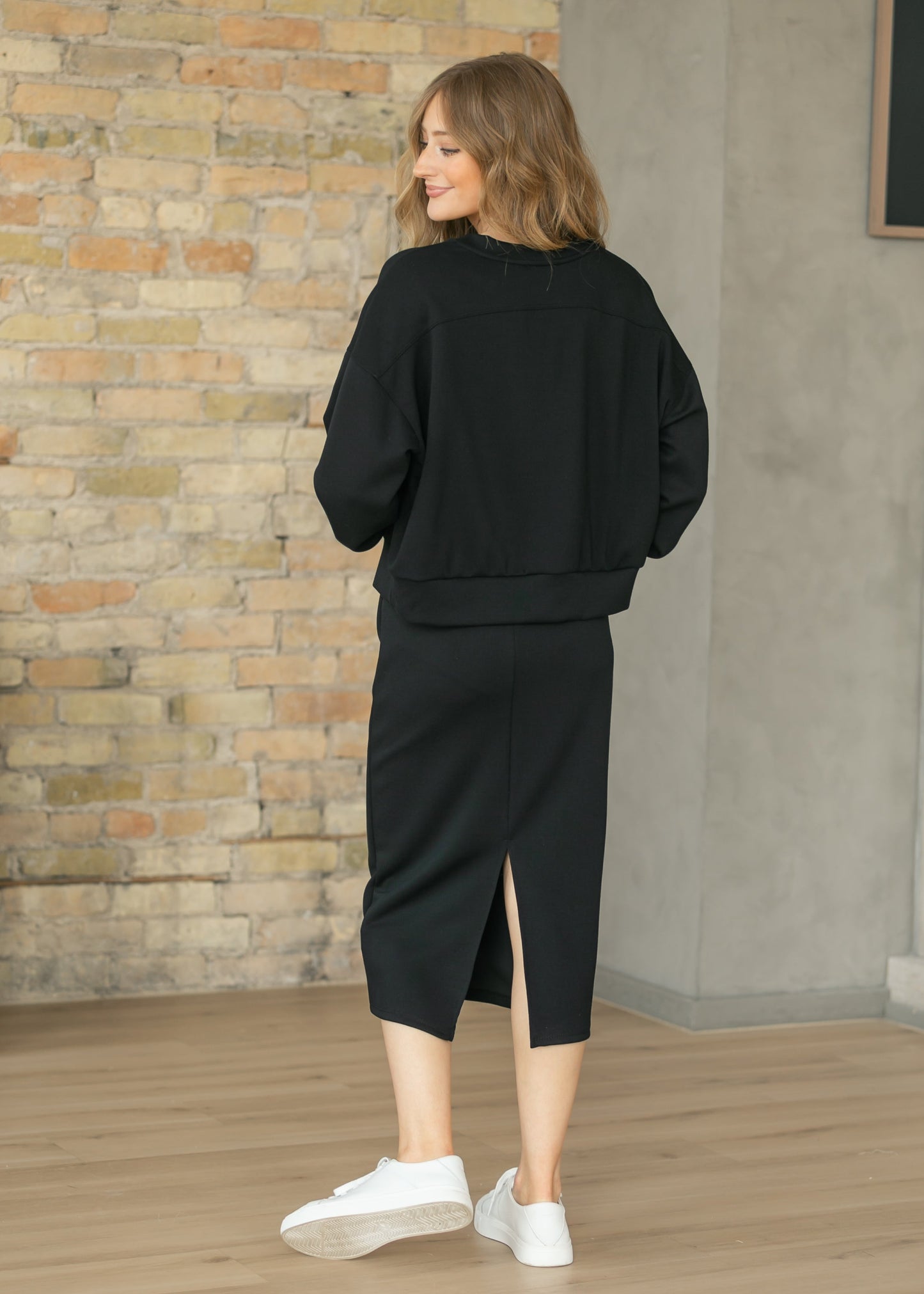 Black Soft Straight Midi Skirt