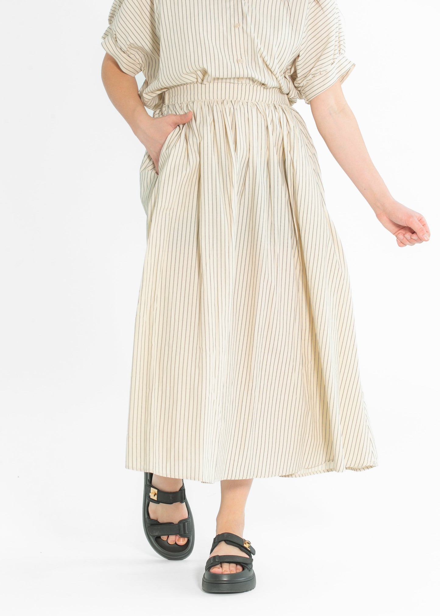 Black Striped A-line Midi Skirt - FINAL SALE