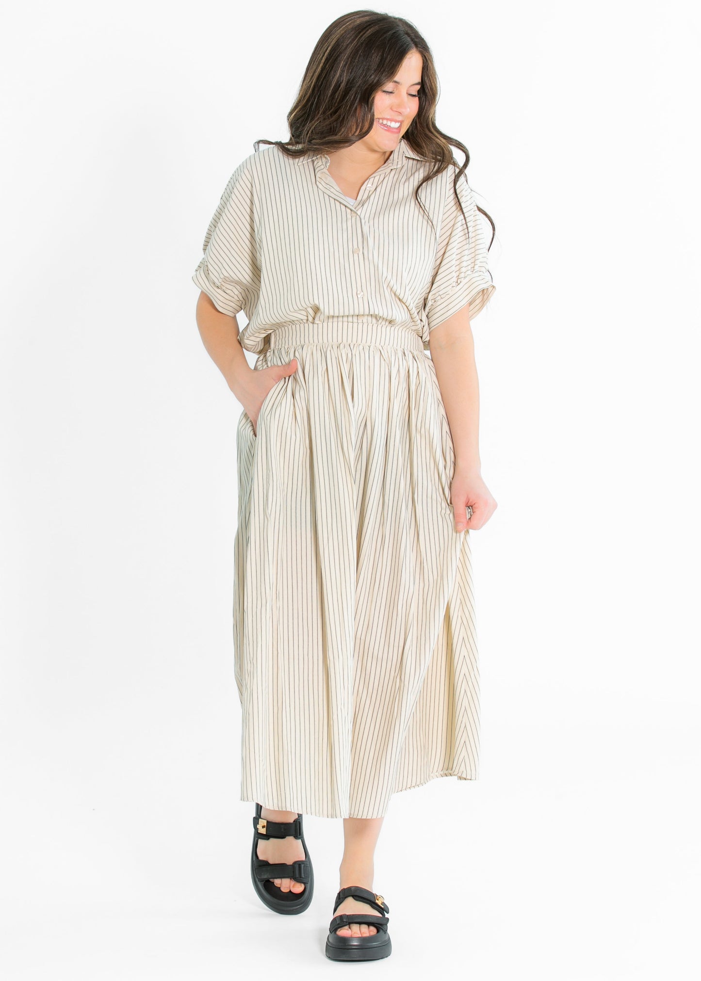 Black Striped A-line Midi Skirt - FINAL SALE