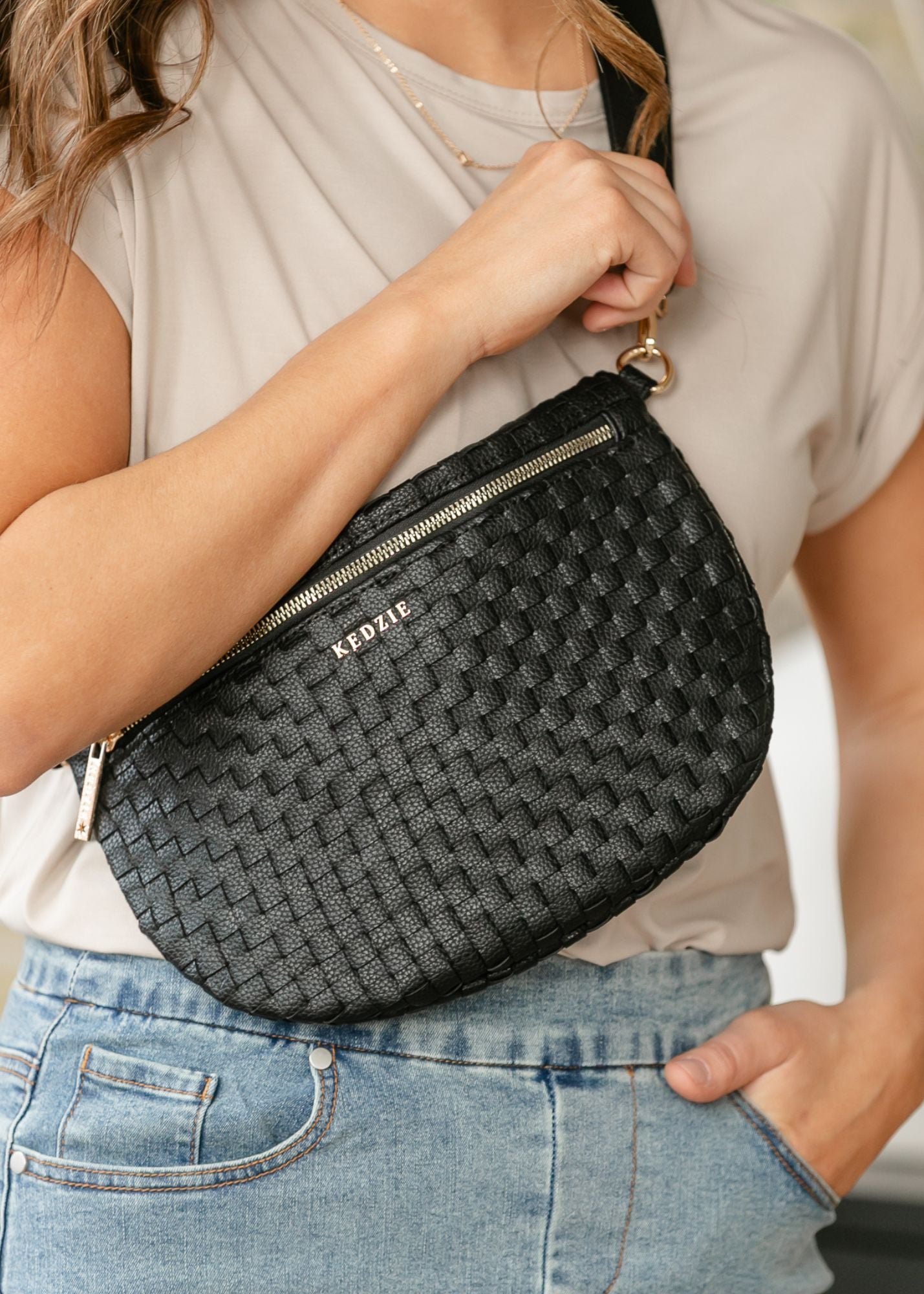 Black Terrace Woven Crossbody Bag