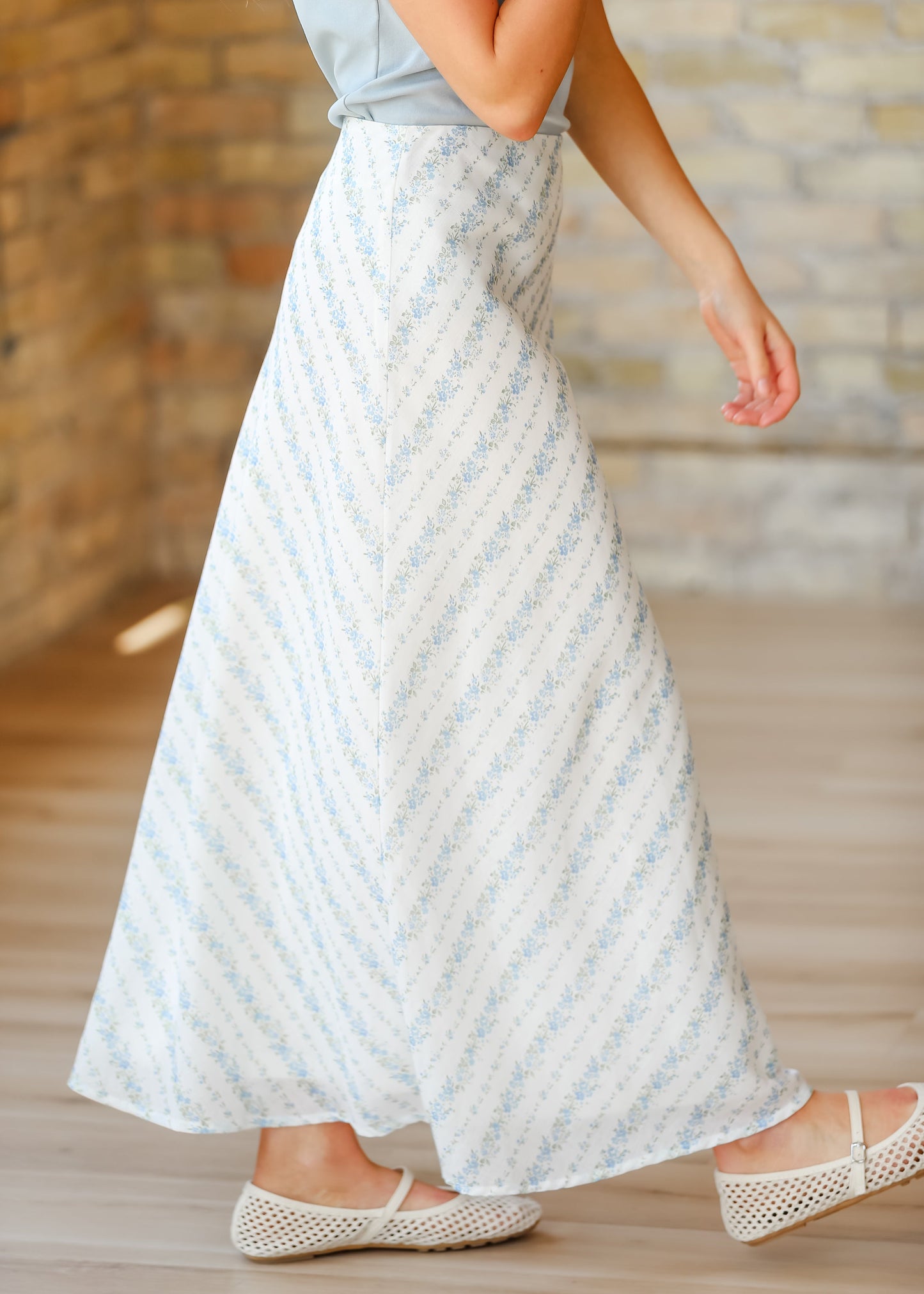 Blue Floral Lined Maxi Skirt - FINAL SALE
