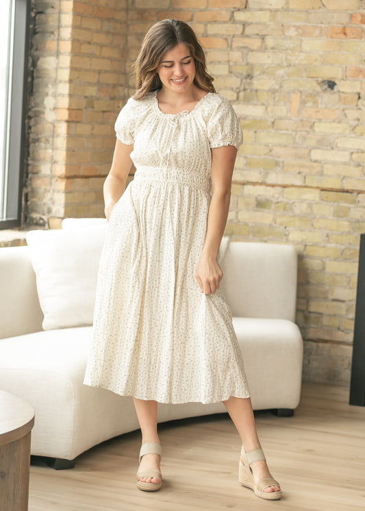 Blue Floral Square Neck Midi Dress