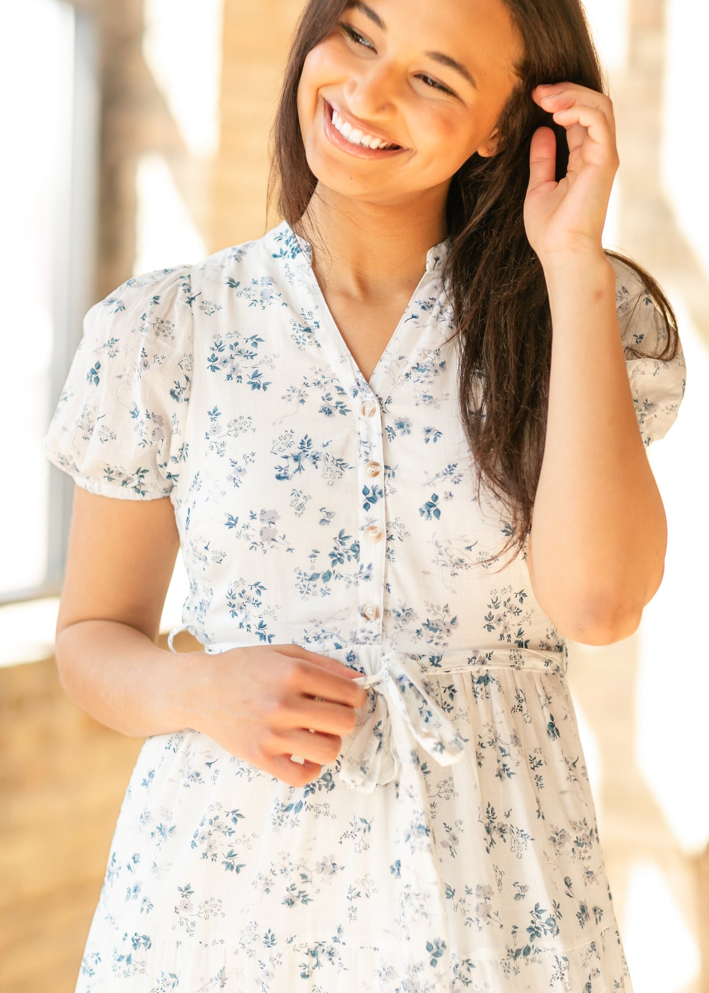 Blue Printed Button Front Tiered Maxi Dress - FINAL SALE