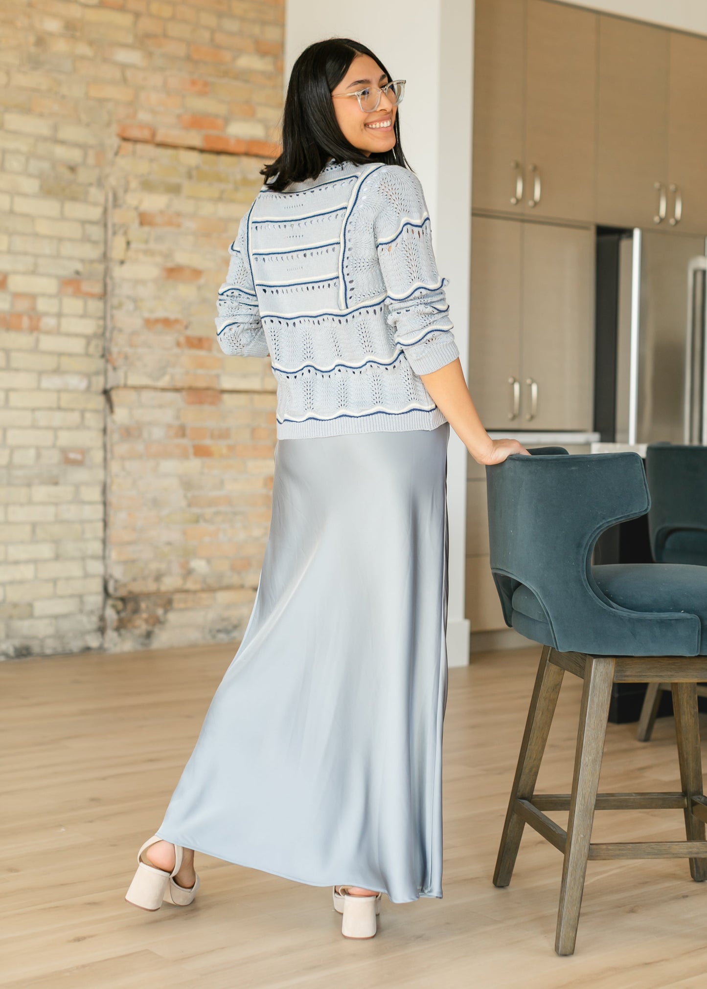 Blue Satin Slip Maxi Skirt - FINAL SALE