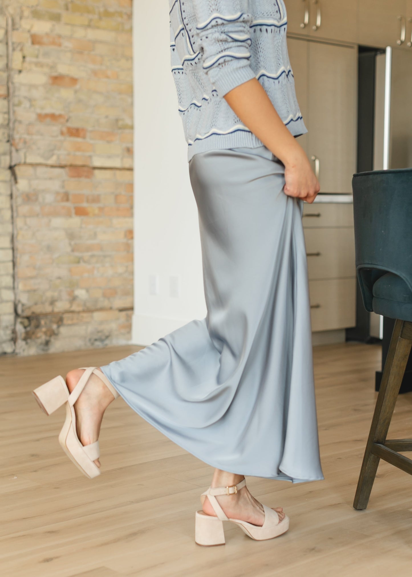 Blue Satin Slip Maxi Skirt - FINAL SALE